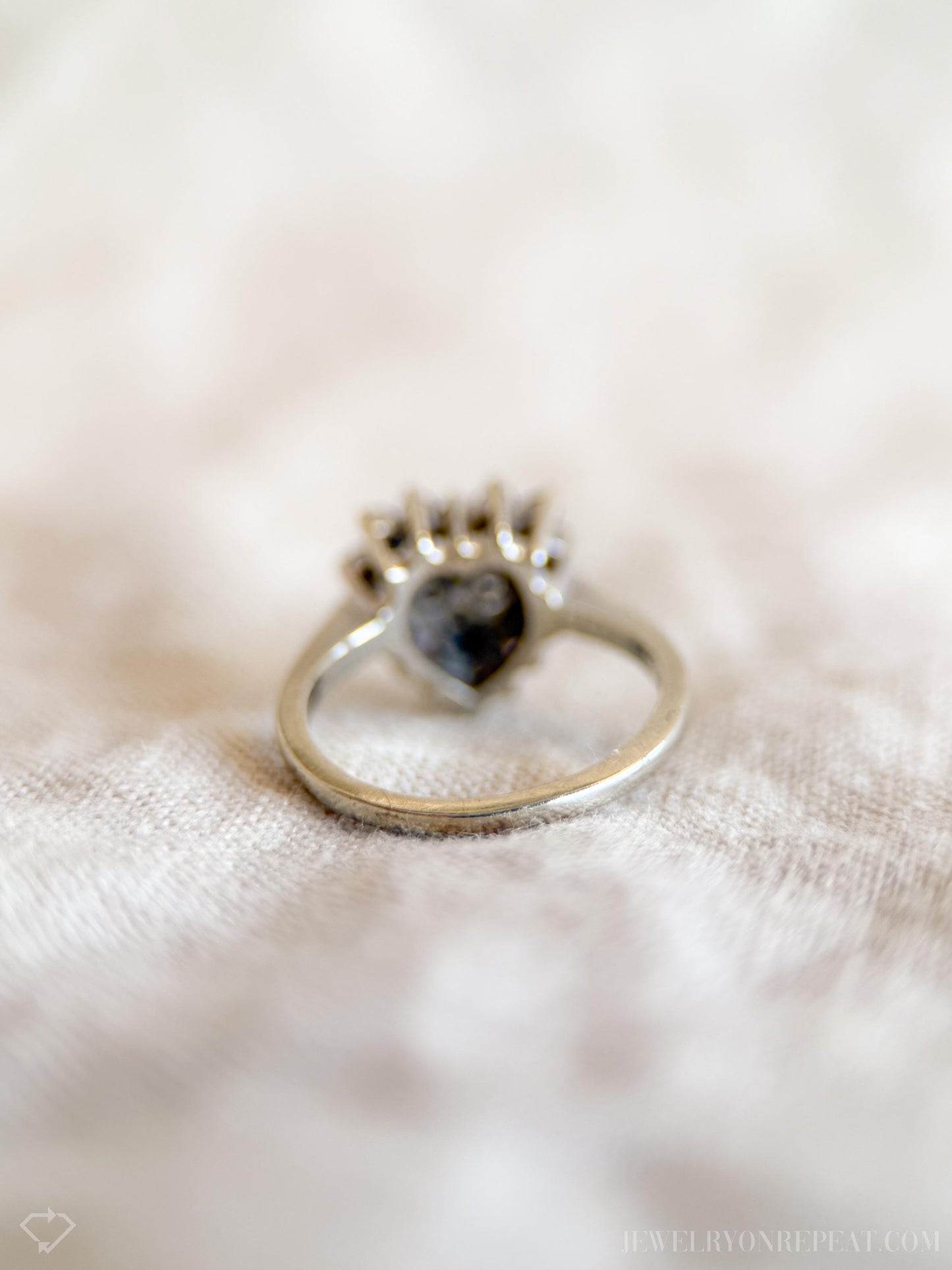 Vintage Sapphire and Diamond Heart Shaped Ring in 14k White Gold, Retro Jewelry from the 1990s - Timeless, Sustainable, @JewelryOnRepeat