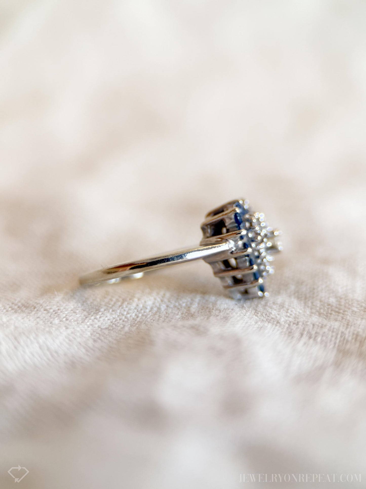 Vintage Sapphire and Diamond Heart Shaped Ring in 14k White Gold, Retro Jewelry from the 1990s - Timeless, Sustainable, @JewelryOnRepeat