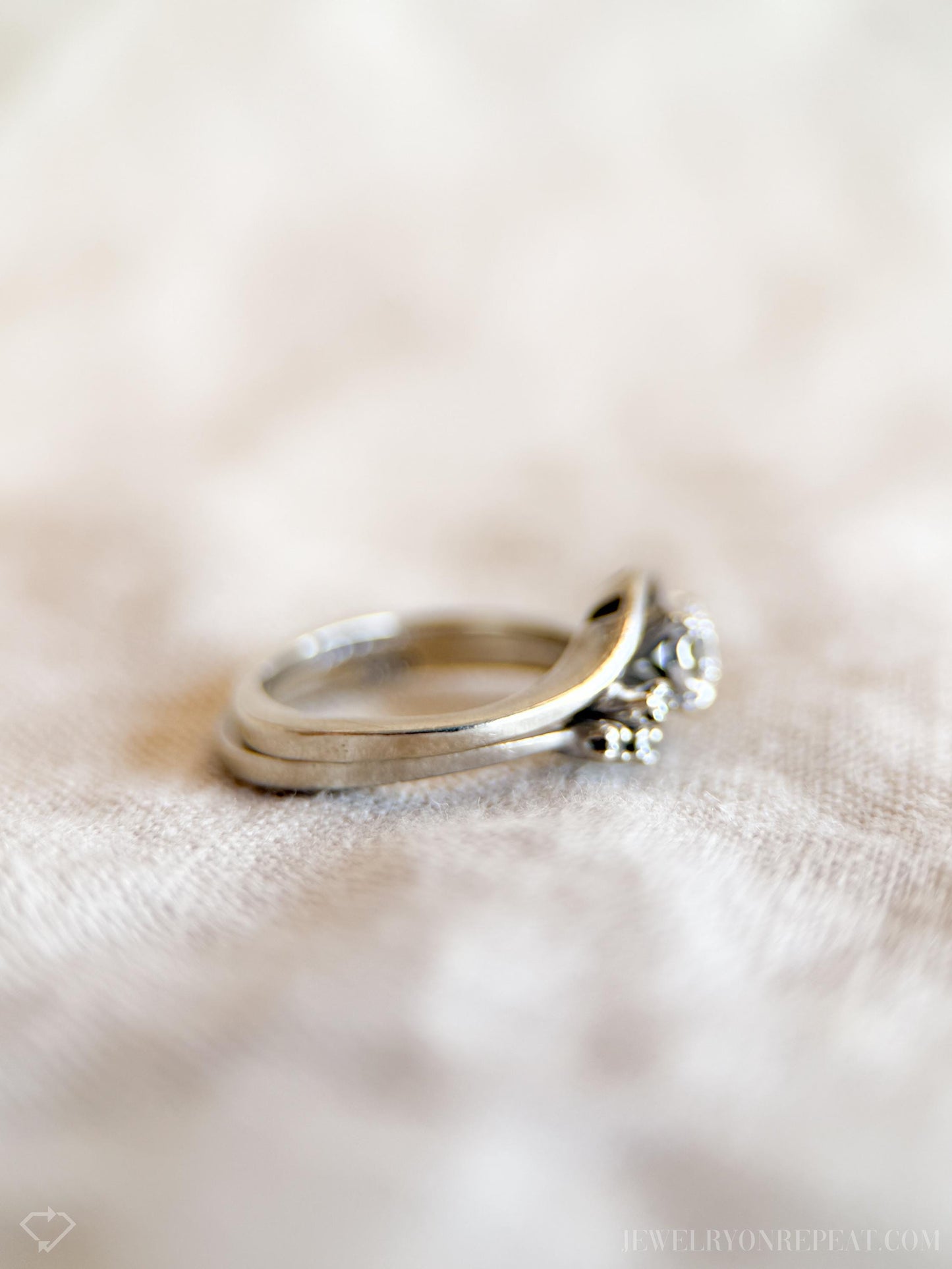 Vintage Diamond Swirl Engagement Ring Bridal Set in 14k White Gold, Antique Jewelry from the 1950s - Timeless, Sustainable, @JewelryOnRepeat