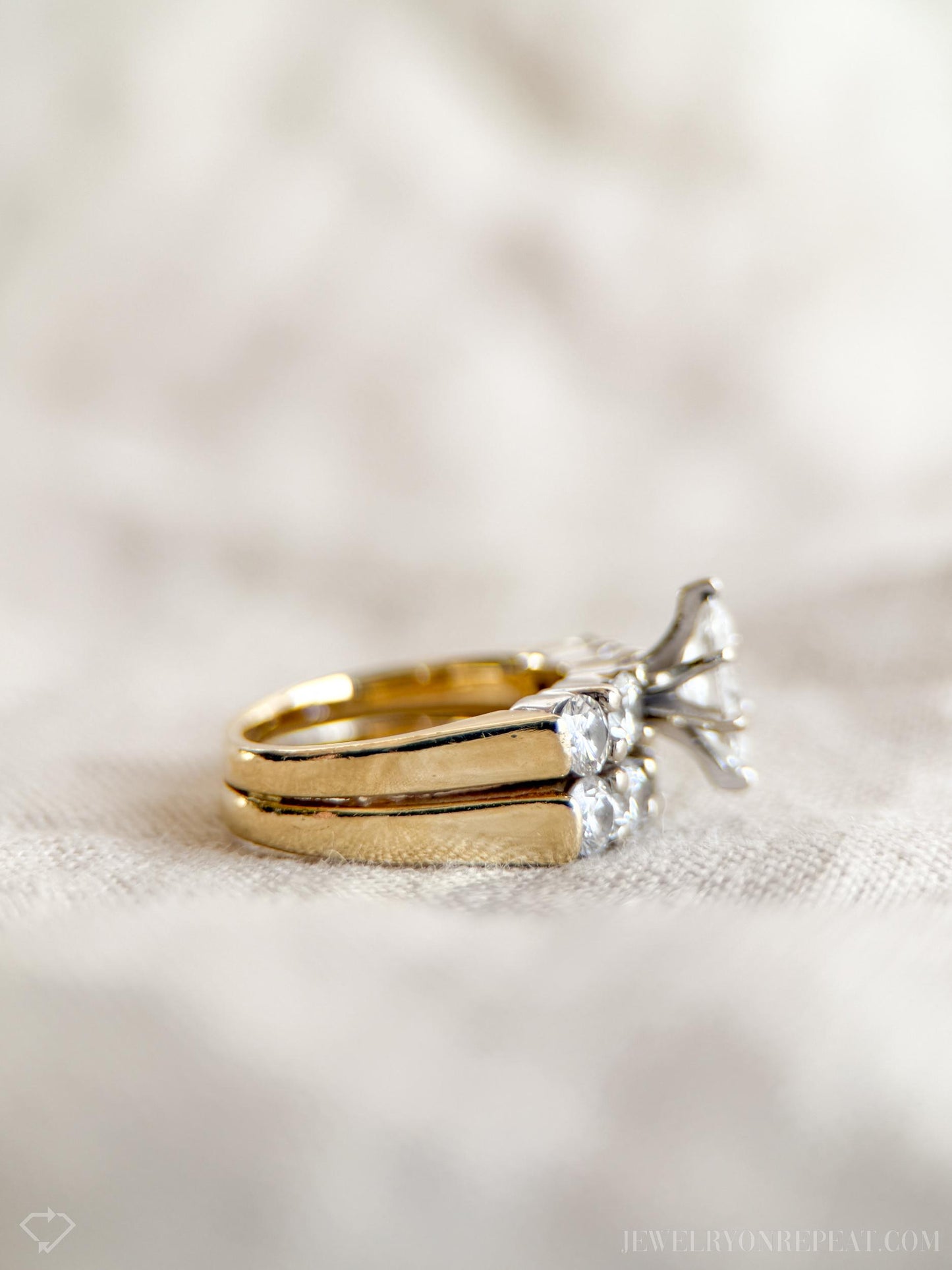 Vintage Diamond Bridal Set with Marquise Engagement Ring and Wedding Band in 14k Gold, Retro 1990s Jewelry - Sustainable, @JewelryOnRepeat