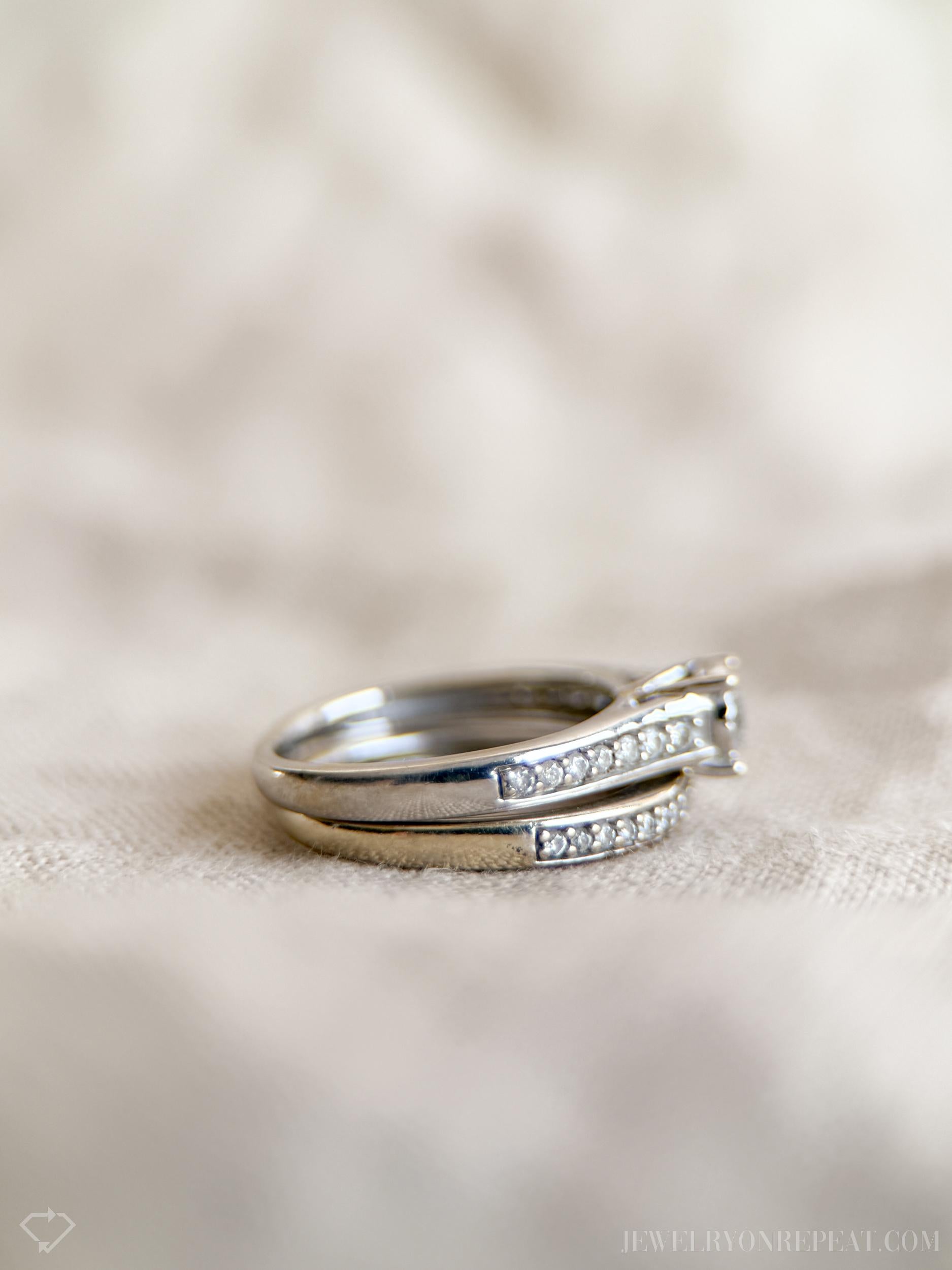 Vintage Diamond Engagement Ring and Wedding Band Set in 14k White Gold, Retro 1990s Jewelry - Timeless, Sustainable, @JewelryOnRepeat