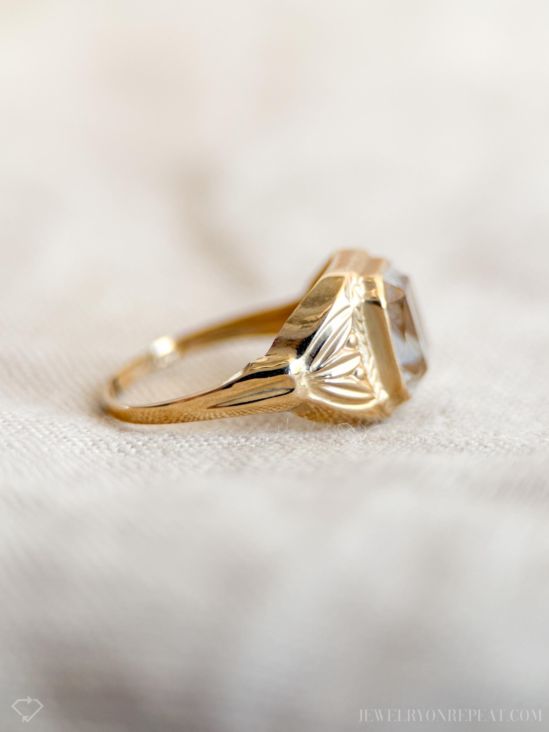 Vintage White Topaz and Diamond Ring in 10k Gold, Retro Jewelry from the 1950s - Timeless, Sustainable, @JewelryOnRepeat