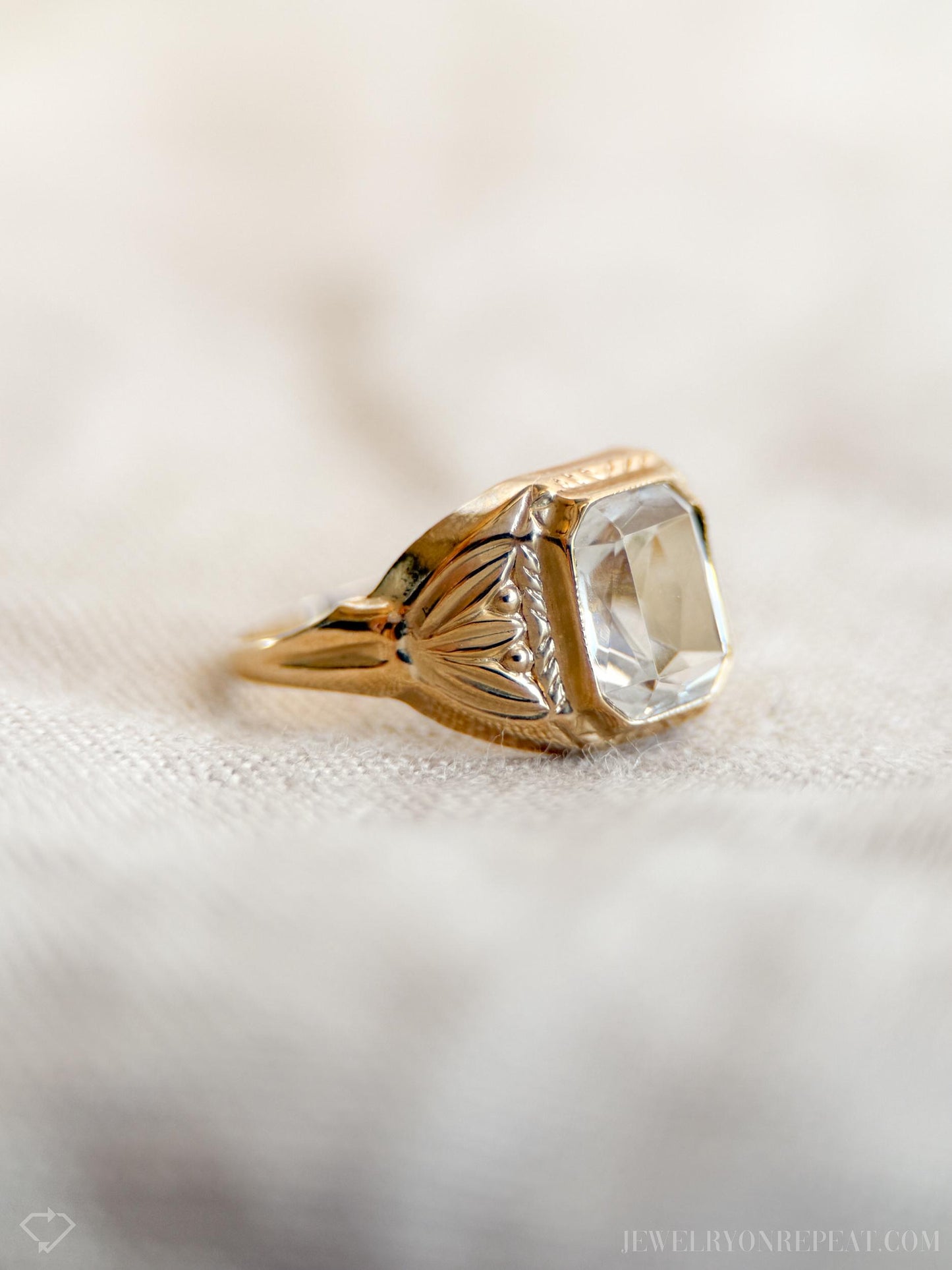Vintage White Topaz and Diamond Ring in 10k Gold, Retro Jewelry from the 1950s - Timeless, Sustainable, @JewelryOnRepeat