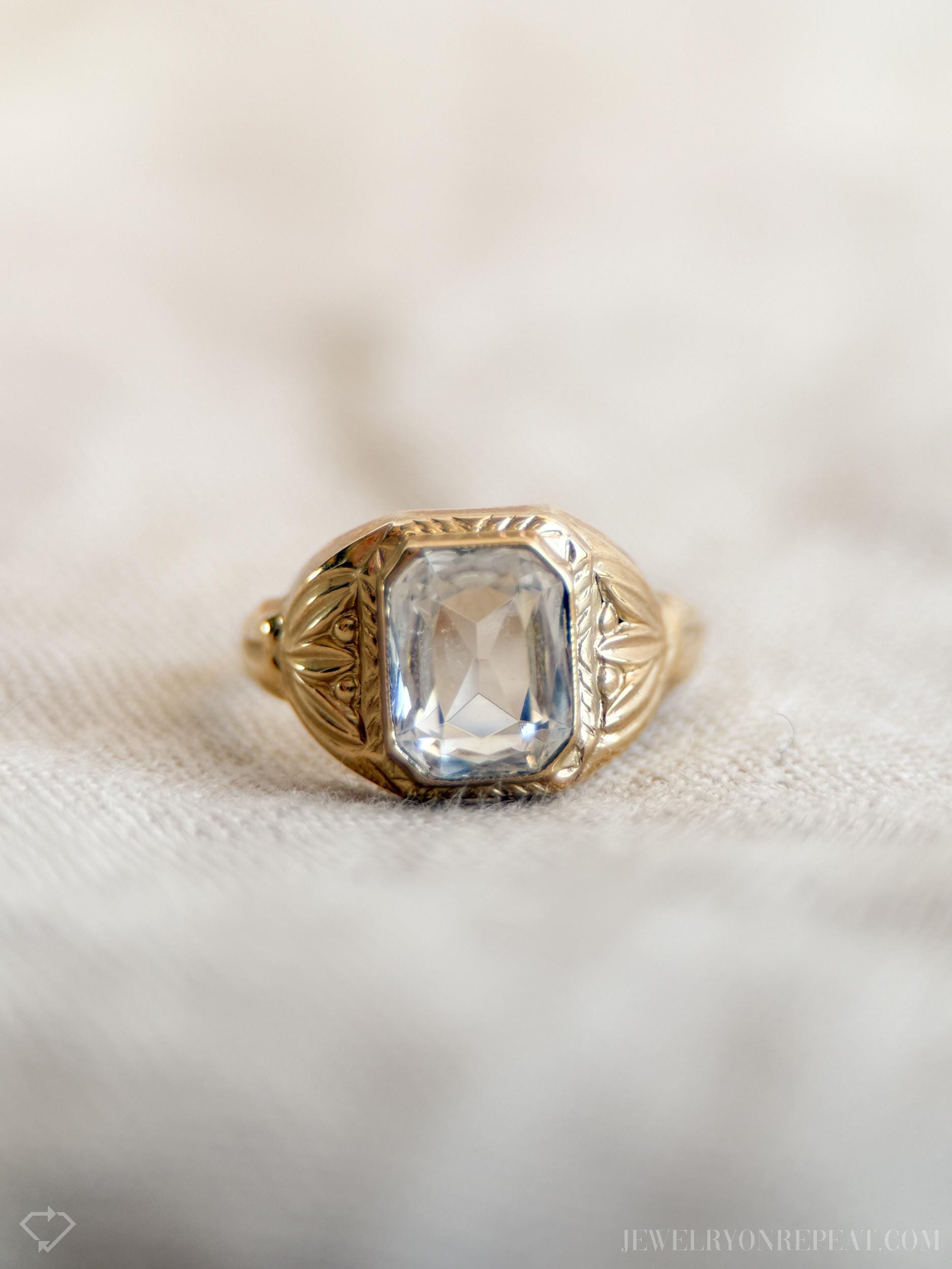 Vintage White Topaz and Diamond Ring in 10k Gold, Retro Jewelry from the 1950s - Timeless, Sustainable, @JewelryOnRepeat