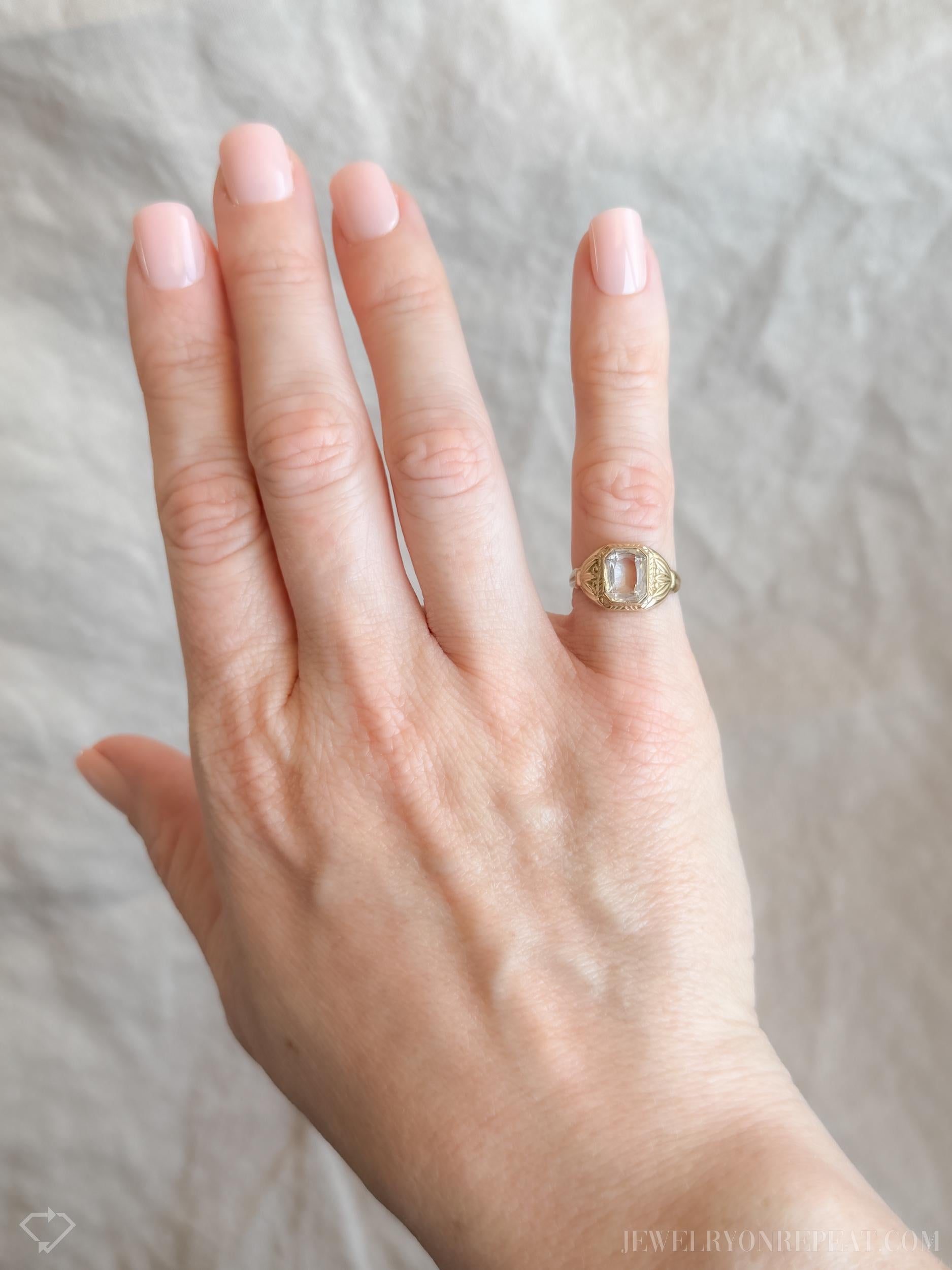 Vintage White Topaz and Diamond Ring in 10k Gold, Retro Jewelry from the 1950s - Timeless, Sustainable, @JewelryOnRepeat