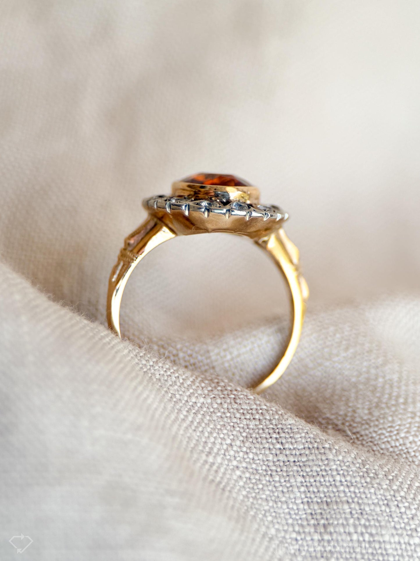 Vintage Citrine Gemstone Halo Cocktail Ring in 10k Gold, Retro Jewelry from the 1940s - Timeless, Sustainable, @JewelryOnRepeat