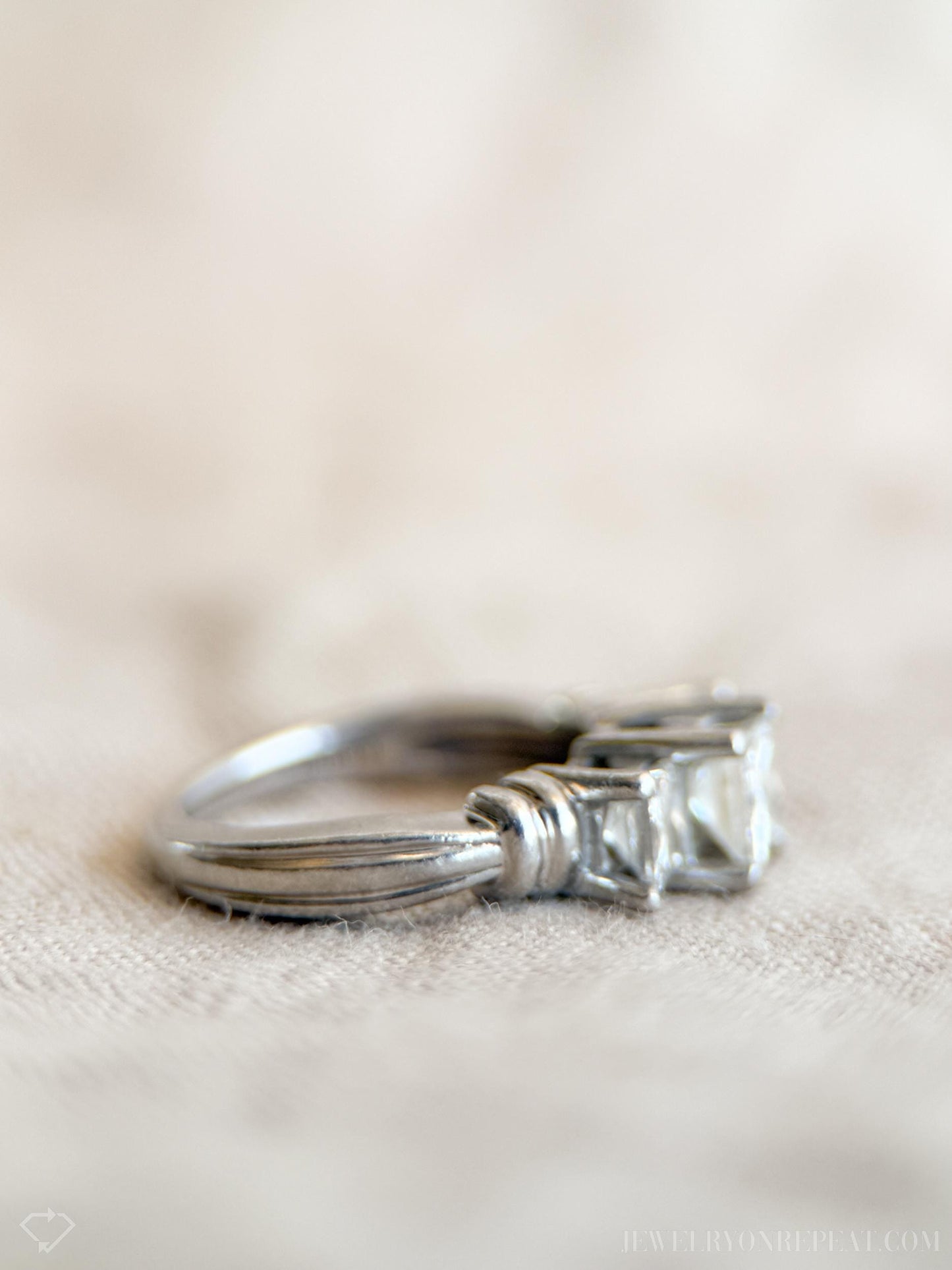 Vintage Princess Cut Diamond Three Stone Engagement Ring in Platinum - Retro 2000s Jewelry - Timeless, Sustainable, @JewelryOnRepeat