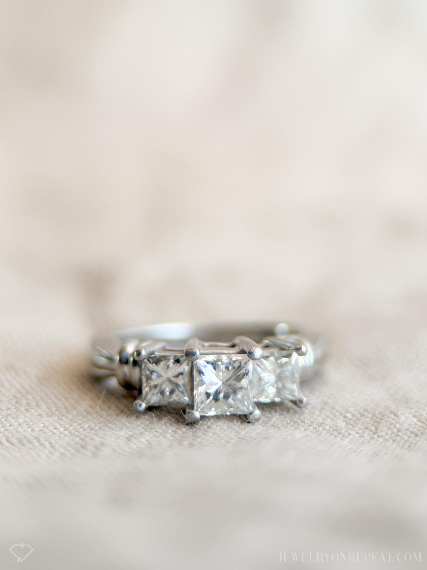 Vintage Princess Cut Diamond Three Stone Engagement Ring in Platinum - Retro 2000s Jewelry - Timeless, Sustainable, @JewelryOnRepeat