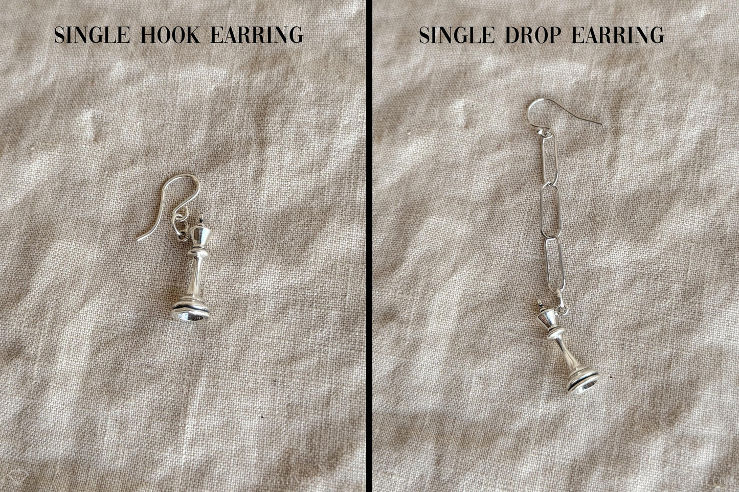 King Chess Piece Charm Earrings in Solid Sterling Silver, Board Games Themed Custom Charm Jewelry - Timeless, Sustainable, @JewelryOnRepeat