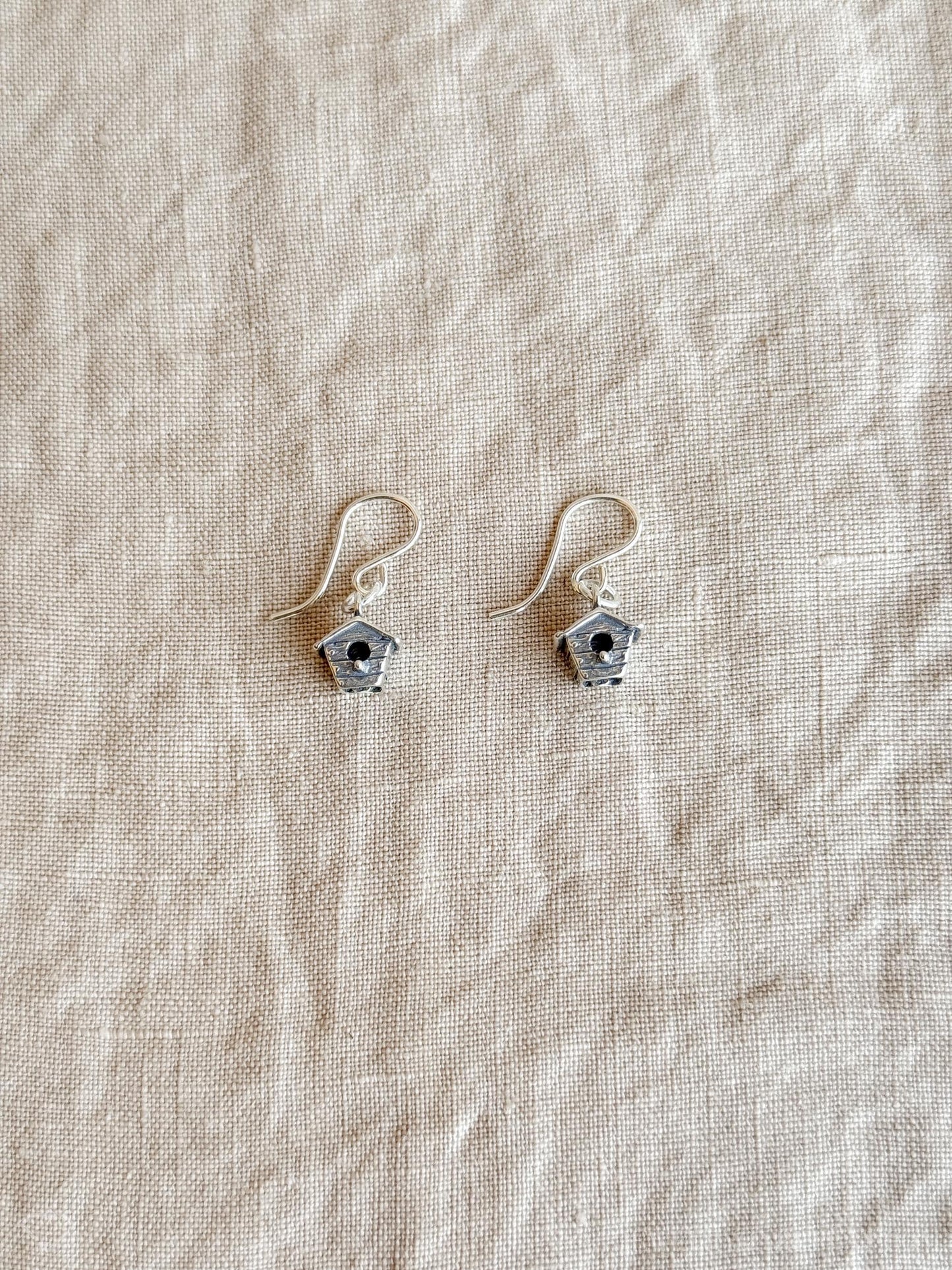 Birdhouse Charm Earrings in Solid Sterling Silver, Birds and Garden Themed Personalized Jewelry - Timeless, Sustainable, @JewelryOnRepeat