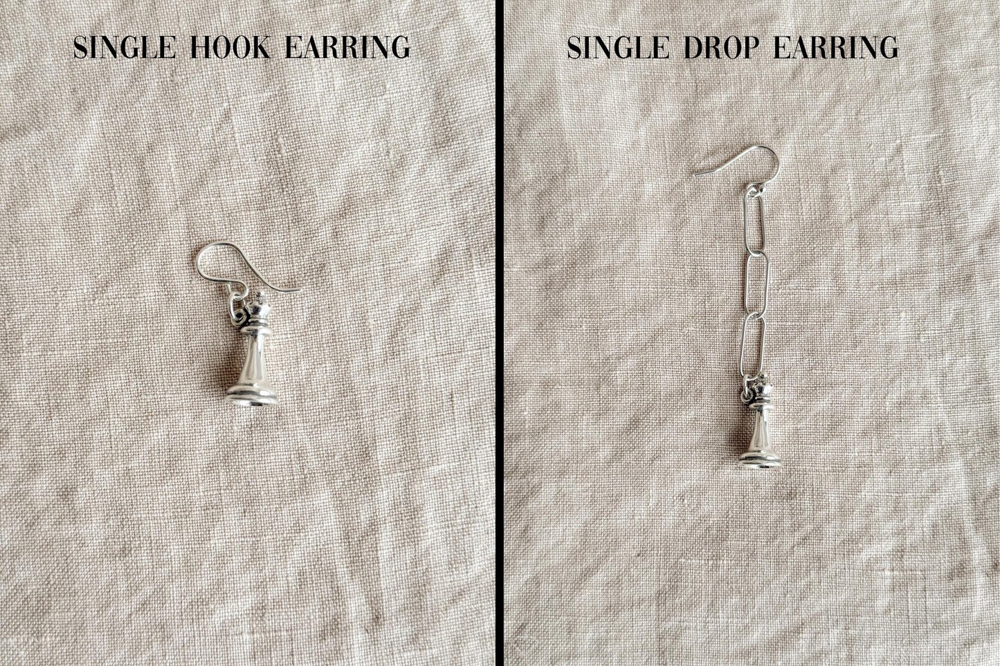 Queen Chess Piece Charm Earrings in Solid Sterling Silver, Board Games Themed Fine Jewelry Charms - Timeless, Sustainable, @JewelryOnRepeat