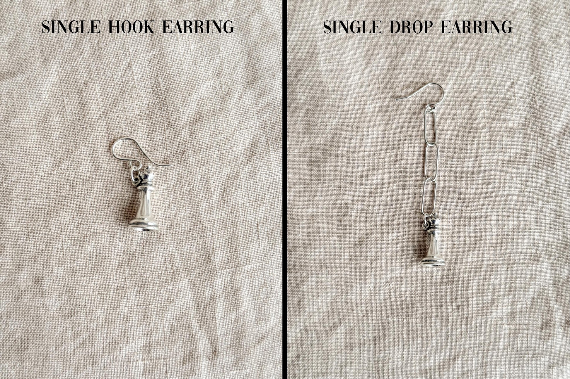 Queen Chess Piece Charm Earrings in Solid Sterling Silver, Board Games Themed Fine Jewelry Charms - Timeless, Sustainable, @JewelryOnRepeat