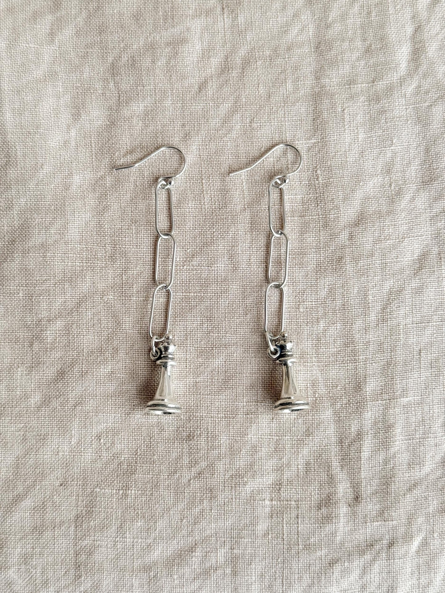 Queen Chess Piece Charm Earrings in Solid Sterling Silver, Board Games Themed Fine Jewelry Charms - Timeless, Sustainable, @JewelryOnRepeat