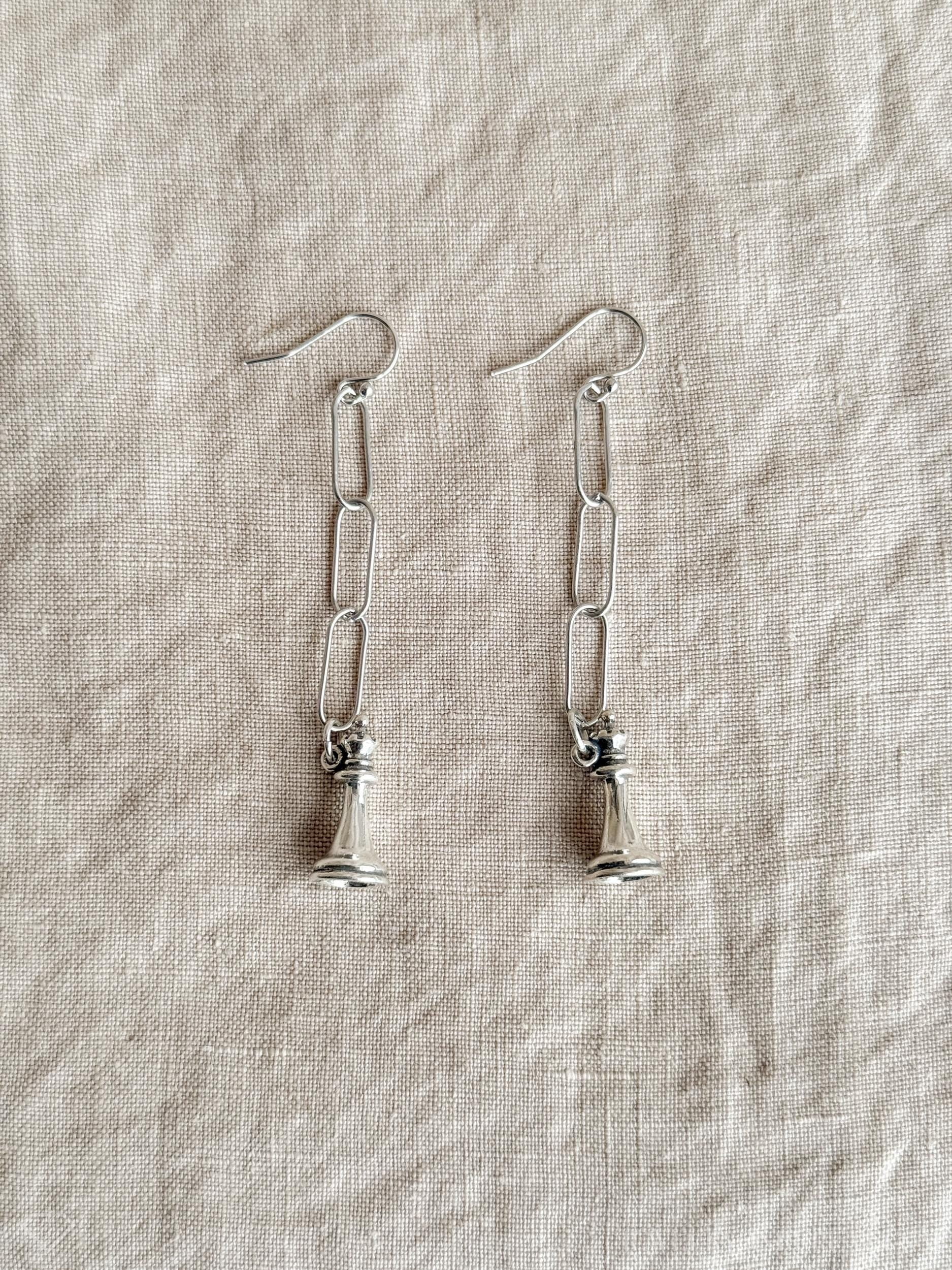 Queen Chess Piece Charm Earrings in Solid Sterling Silver, Board Games Themed Fine Jewelry Charms - Timeless, Sustainable, @JewelryOnRepeat