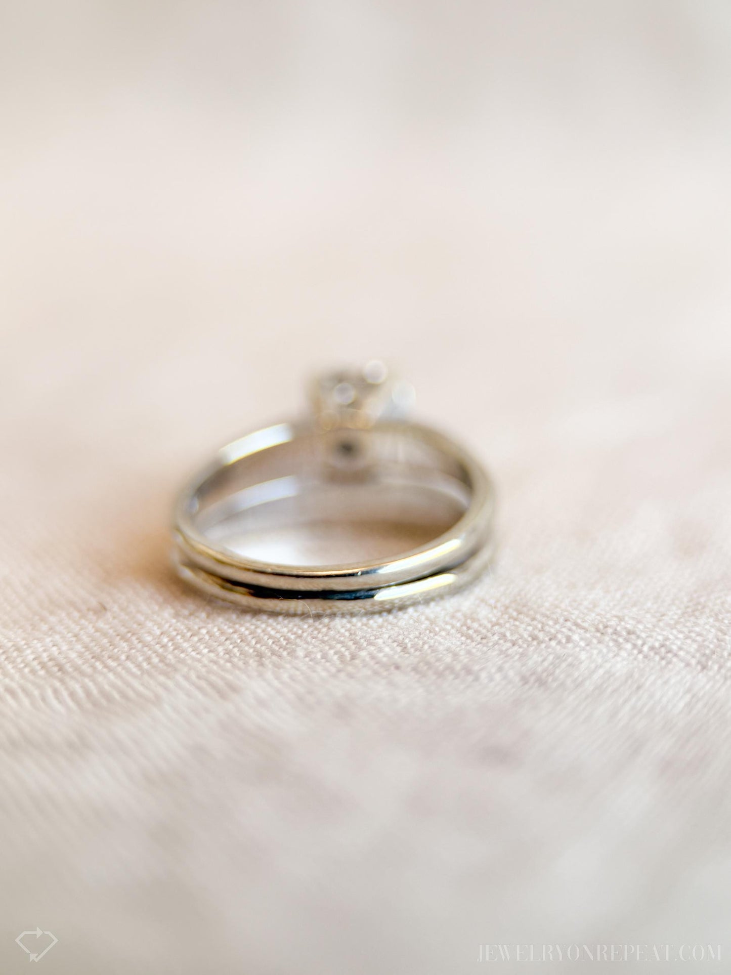 Vintage Diamond Bridal Set, Solitaire Engagement Ring and Wedding Band in 14k White Gold - Timeless, Sustainable, @JewelryOnRepeat