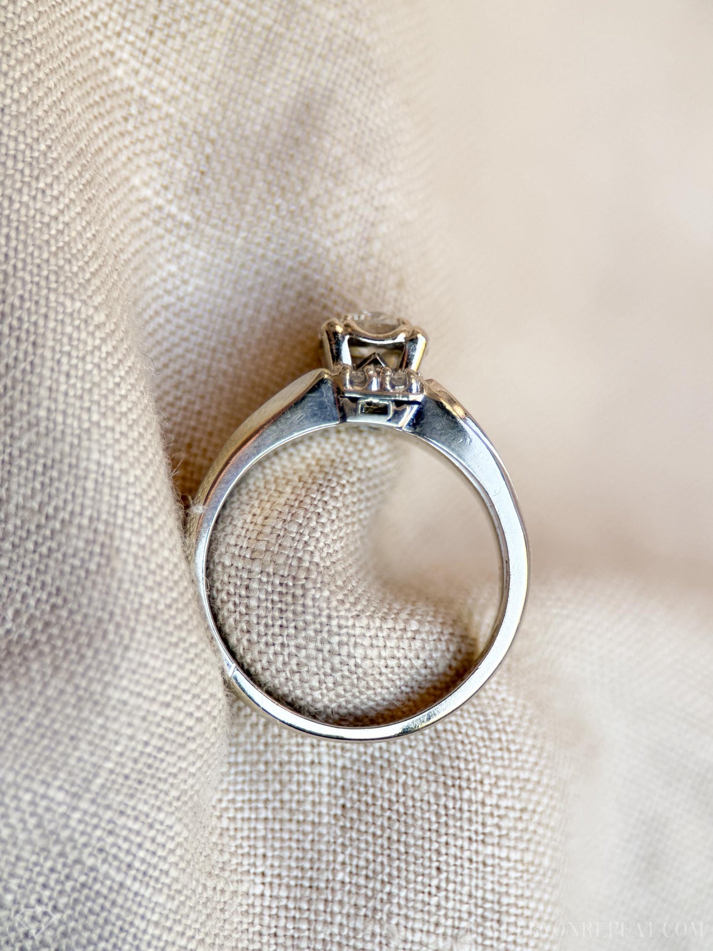 Vintage Diamond Bridal Set, Solitaire Engagement Ring and Wedding Band in 14k White Gold - Timeless, Sustainable, @JewelryOnRepeat