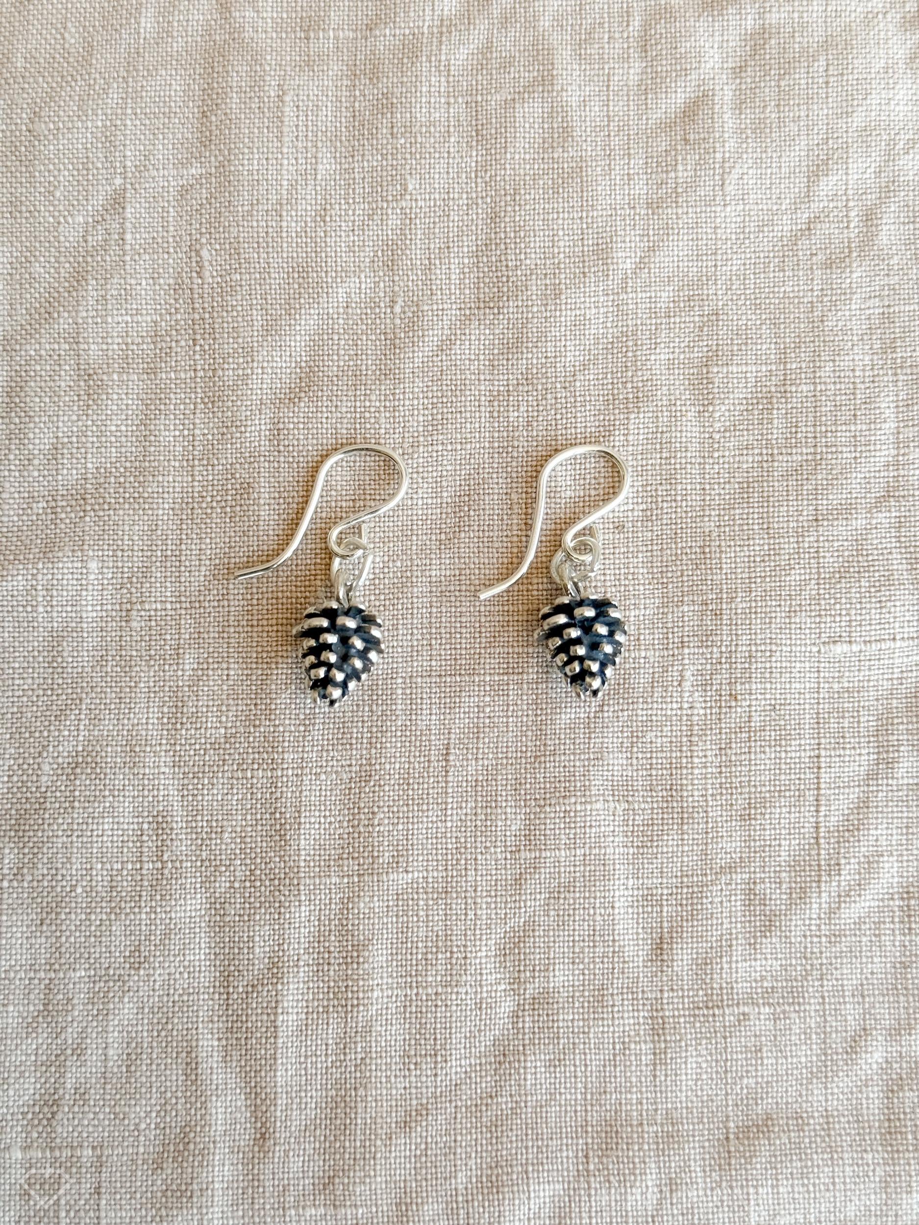 Pine Cone Charm Earrings in Solid Sterling Silver, Nature Themed Personalized Charm Jewelry - Timeless, Sustainable, @JewelryOnRepeat