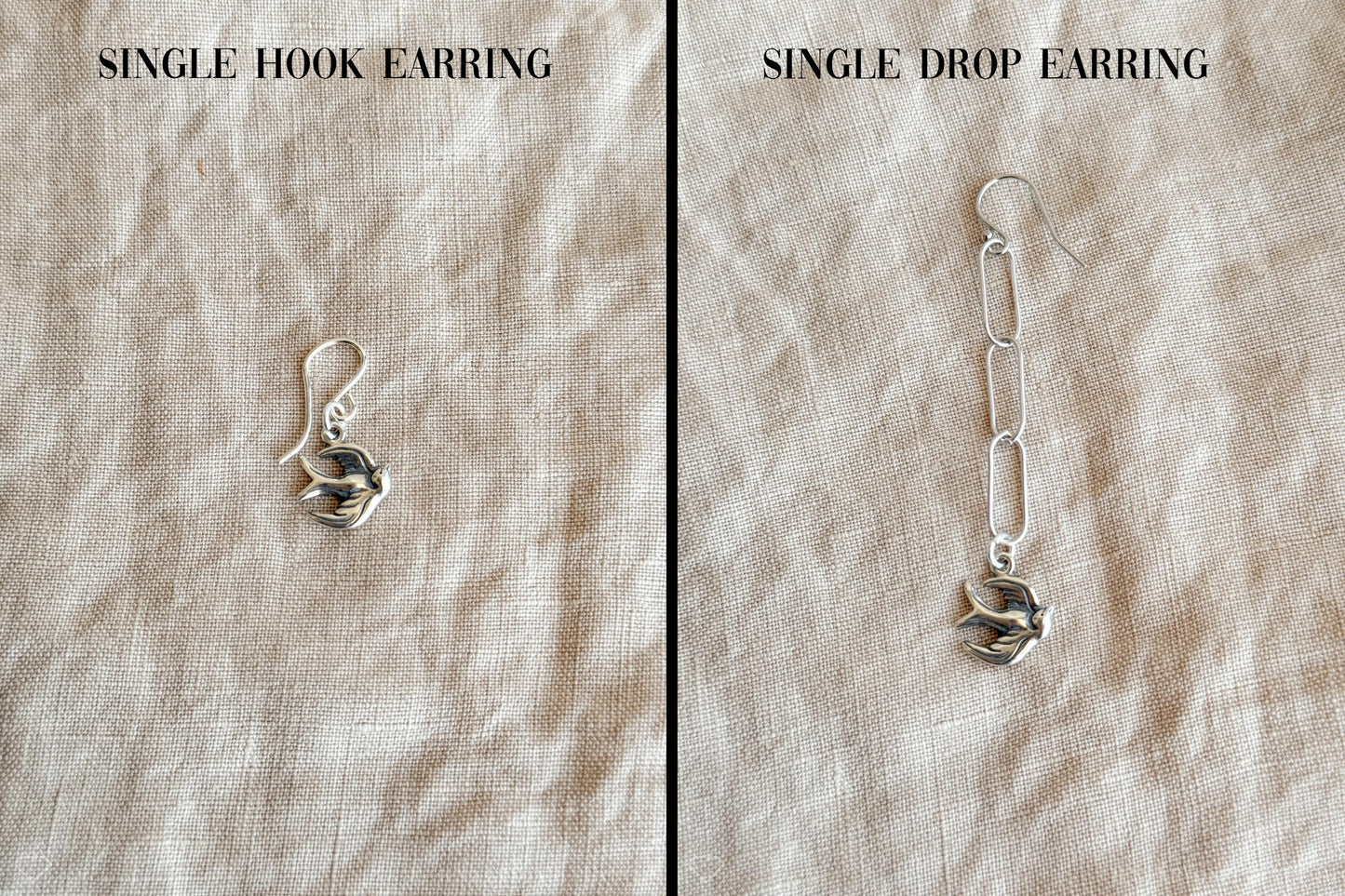 Sparrow Charm Earrings in Solid Sterling Silver, Animal Themed Personalized Charm Jewelry - Timeless, Sustainable, @JewelryOnRepeat