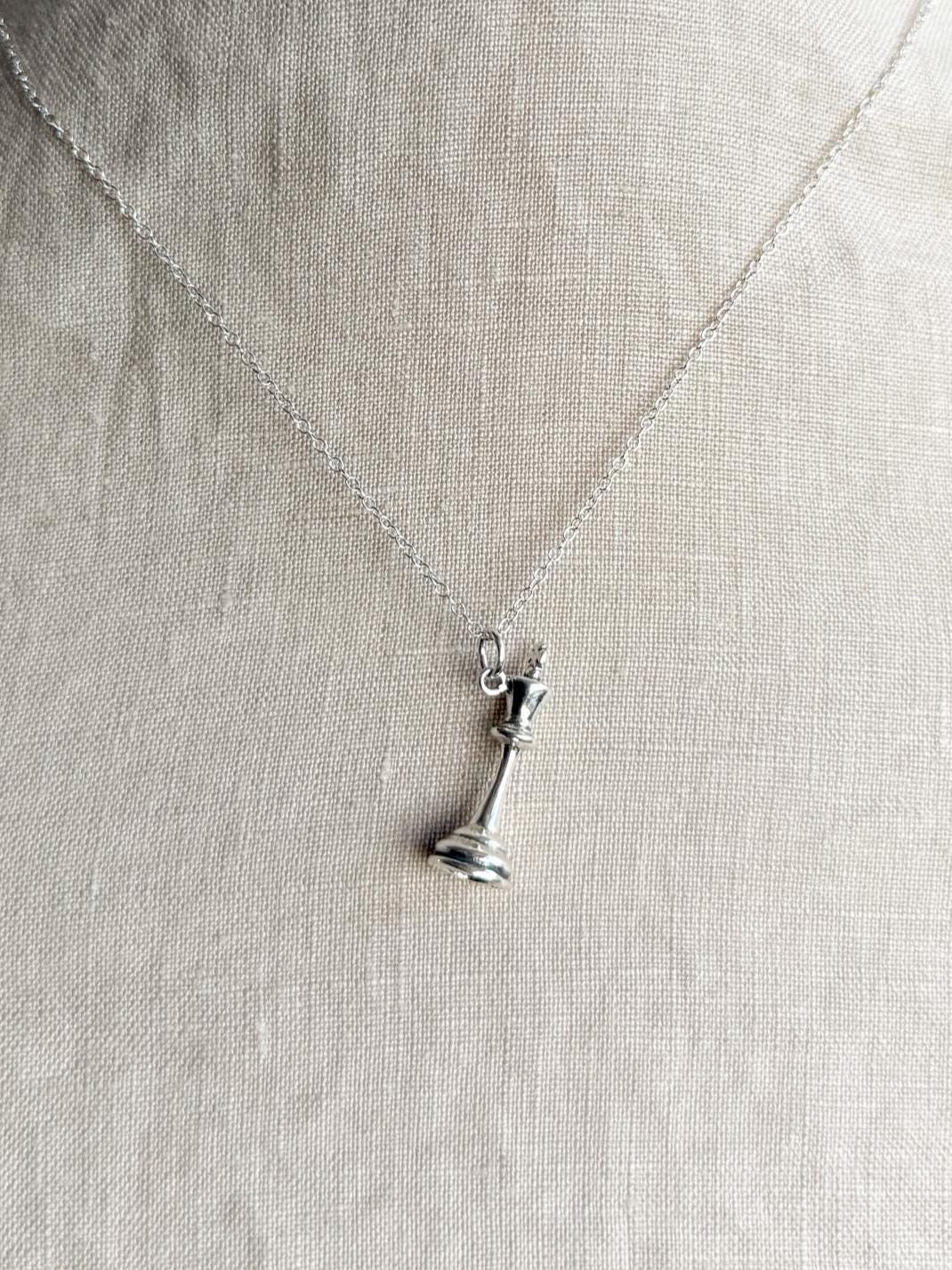 King Chess Piece Necklace in Solid Sterling Silver, Board Games Themed Custom Charm Jewelry - Timeless, Sustainable, @JewelryOnRepeat