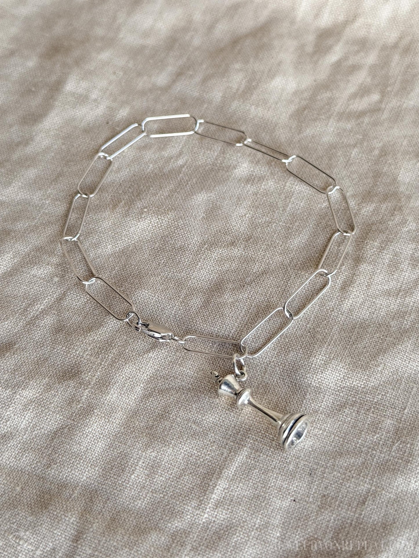 King Chess Piece Charm Bracelet in Solid Sterling Silver, Board Games Themed Custom Charm Jewelry - Timeless, Sustainable, @JewelryOnRepeat