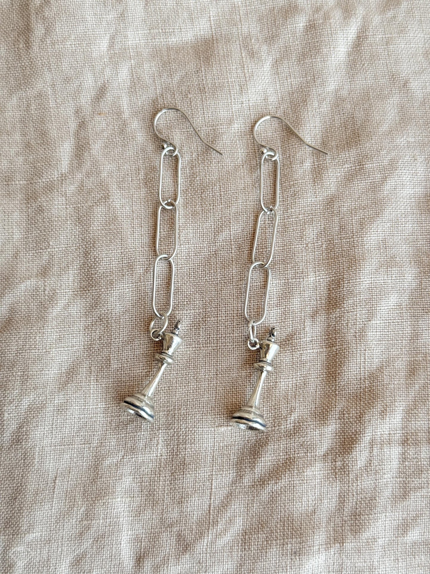 King Chess Piece Charm Earrings in Solid Sterling Silver, Board Games Themed Custom Charm Jewelry - Timeless, Sustainable, @JewelryOnRepeat