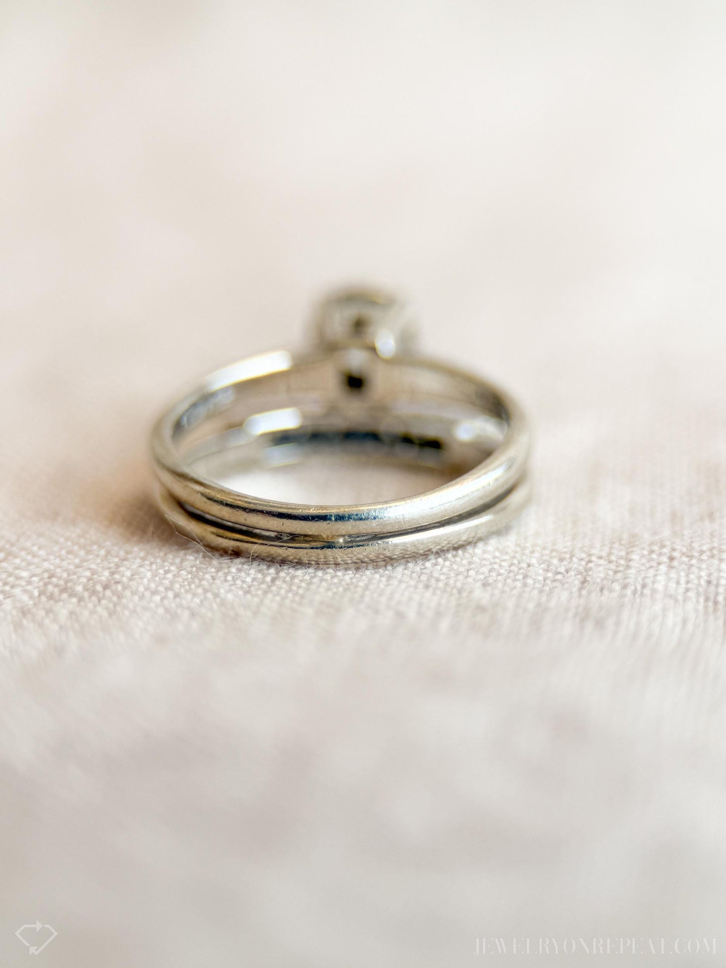 Vintage Diamond Bridal Set, Solitaire Engagement Ring and Wedding Band in 14k White Gold - Timeless, Sustainable, @JewelryOnRepeat