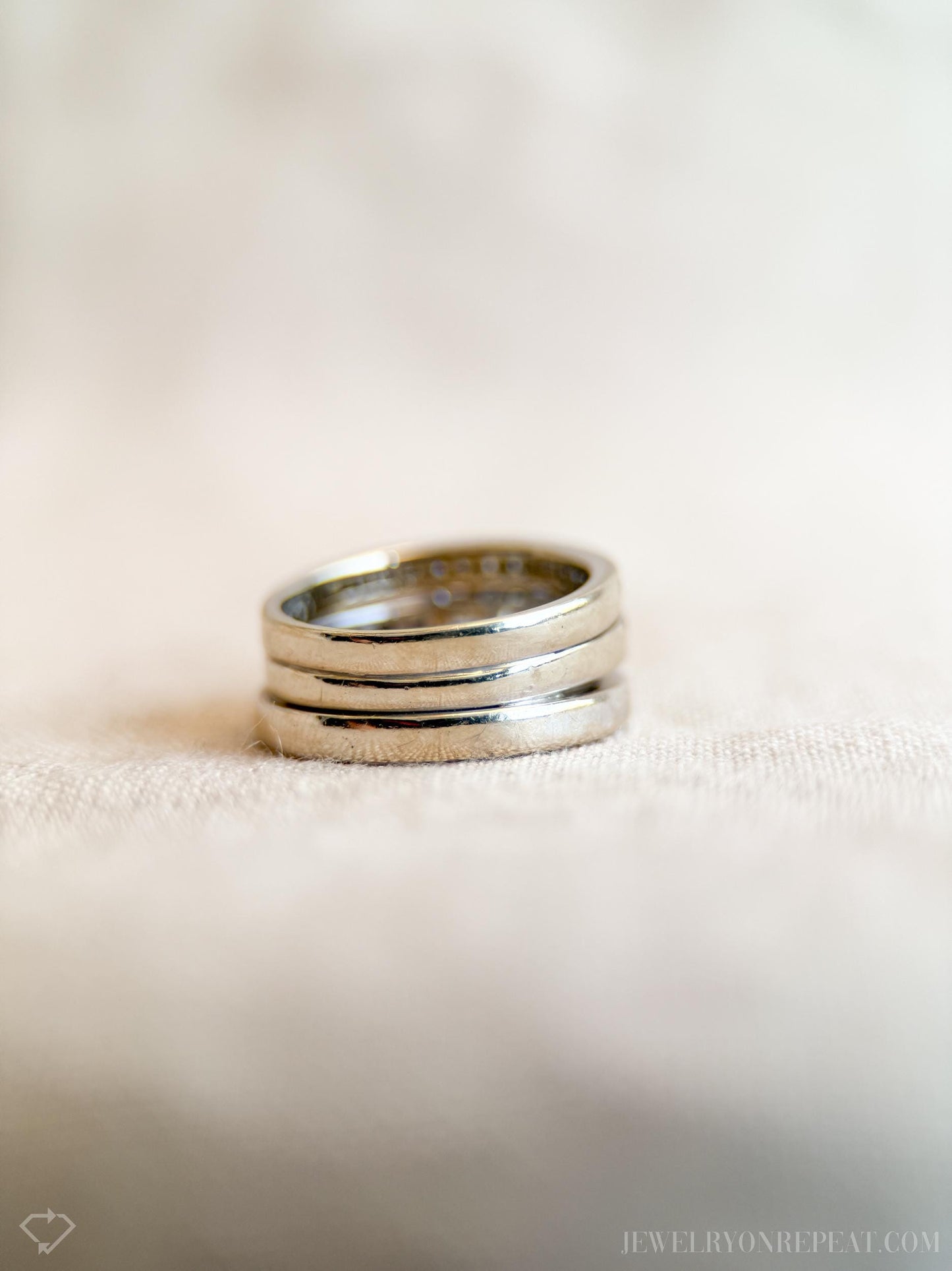 Vintage Three Stone Princess Cut Diamond Engagement Ring and Wedding Band Set in 14k White Gold, 90s Jewelry - Sustainable, @JewelryOnRepeat