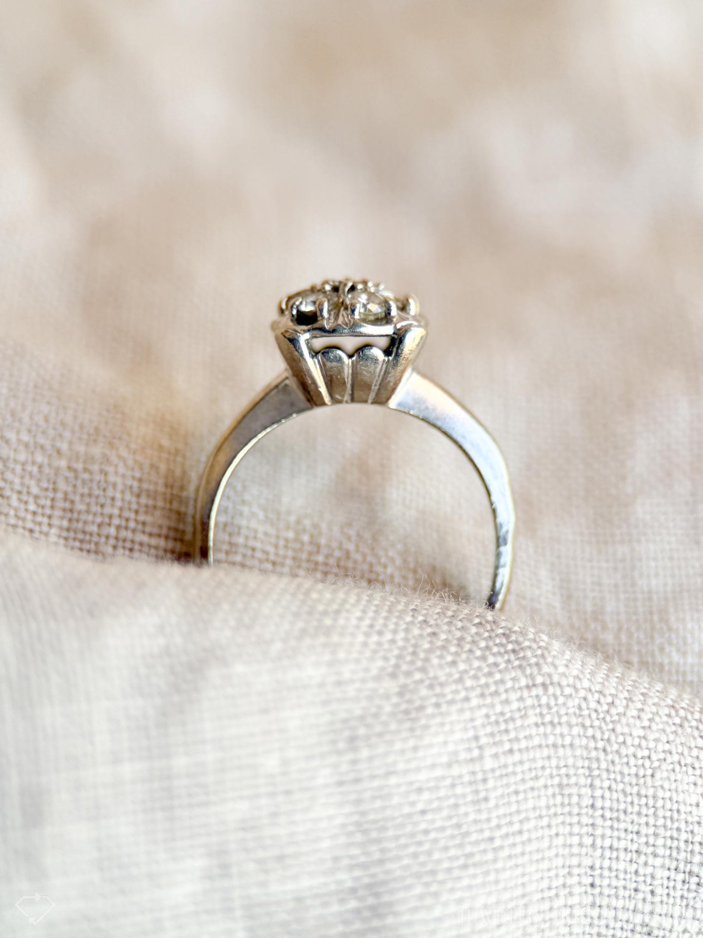 Vintage Art Deco Cluster Diamond Engagement Ring in 14k White Gold, Antique Jewelry from the 1950s - Timeless, Sustainable, @JewelryOnRepeat