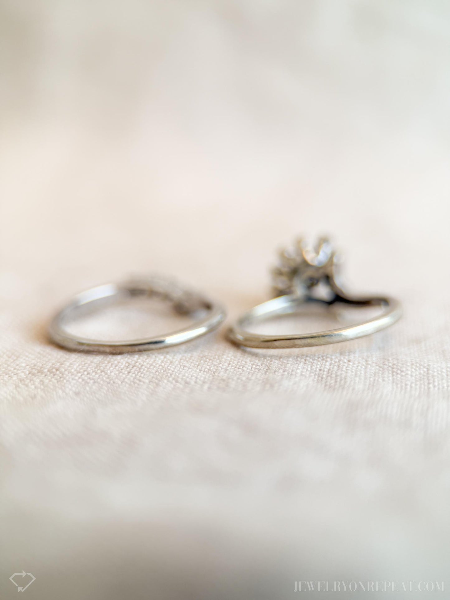 Vintage Diamond Engagement and Wedding Ring Floral Bridal Set in 14k White Gold, Antique 1950s Jewelry - Timeless @JewelryOnRepeat