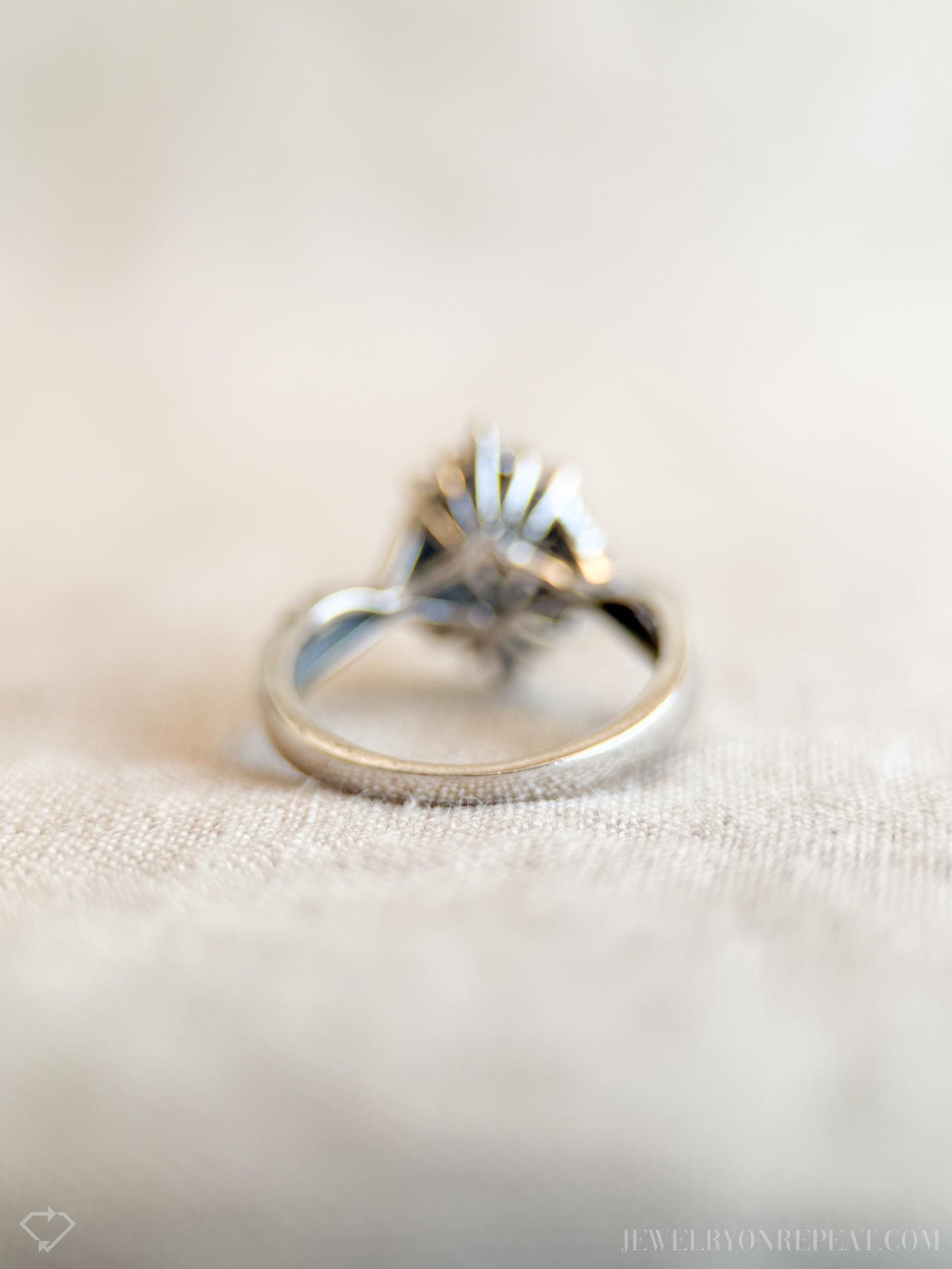 Vintage Marquise Diamond Cluster Engagement Ring in 10k White Gold, Antique 1990s Jewelry - Timeless, Sustainable, @JewelryOnRepeat