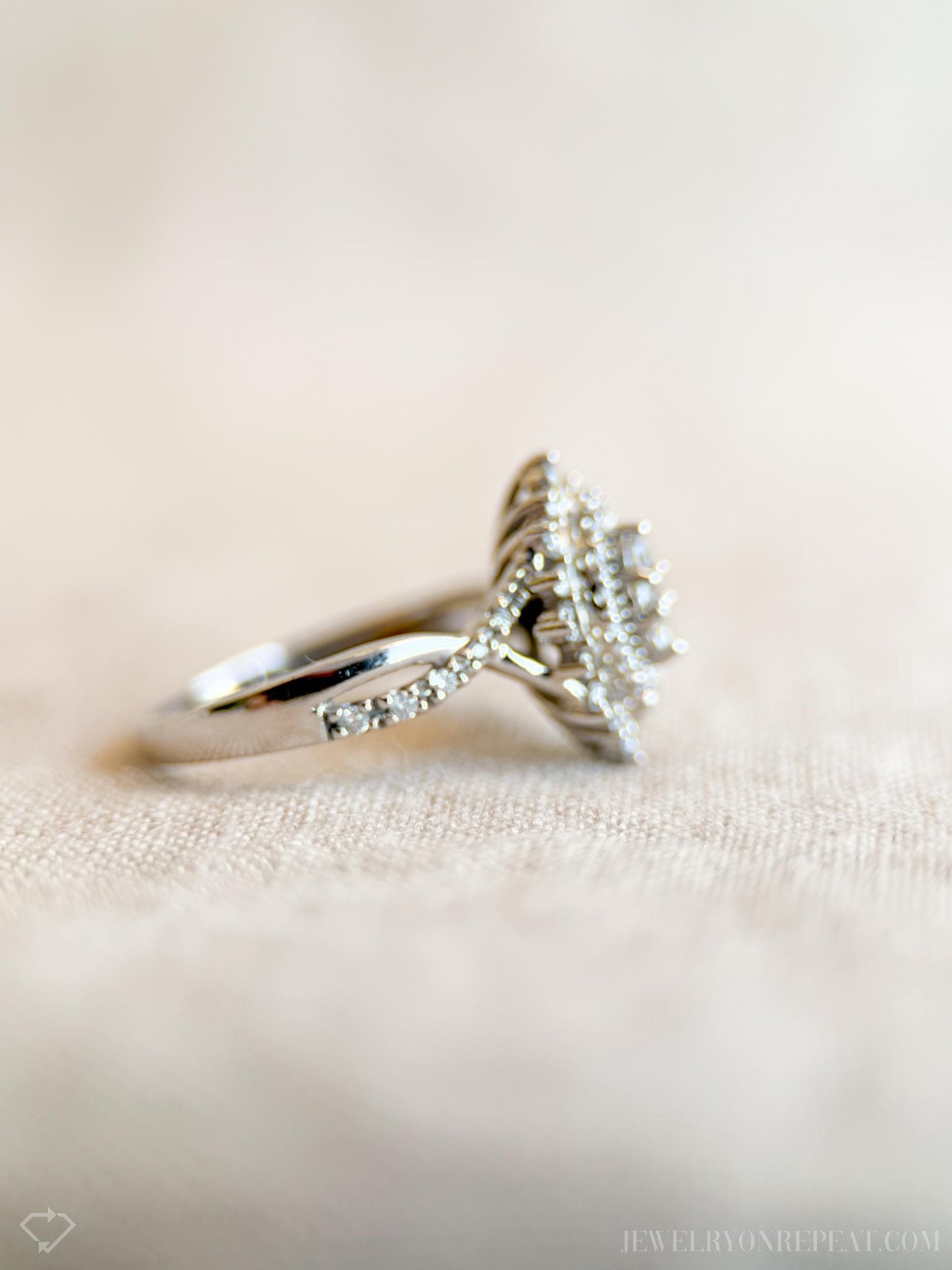 Vintage Marquise Diamond Cluster Engagement Ring in 10k White Gold, Antique 1990s Jewelry - Timeless, Sustainable, @JewelryOnRepeat