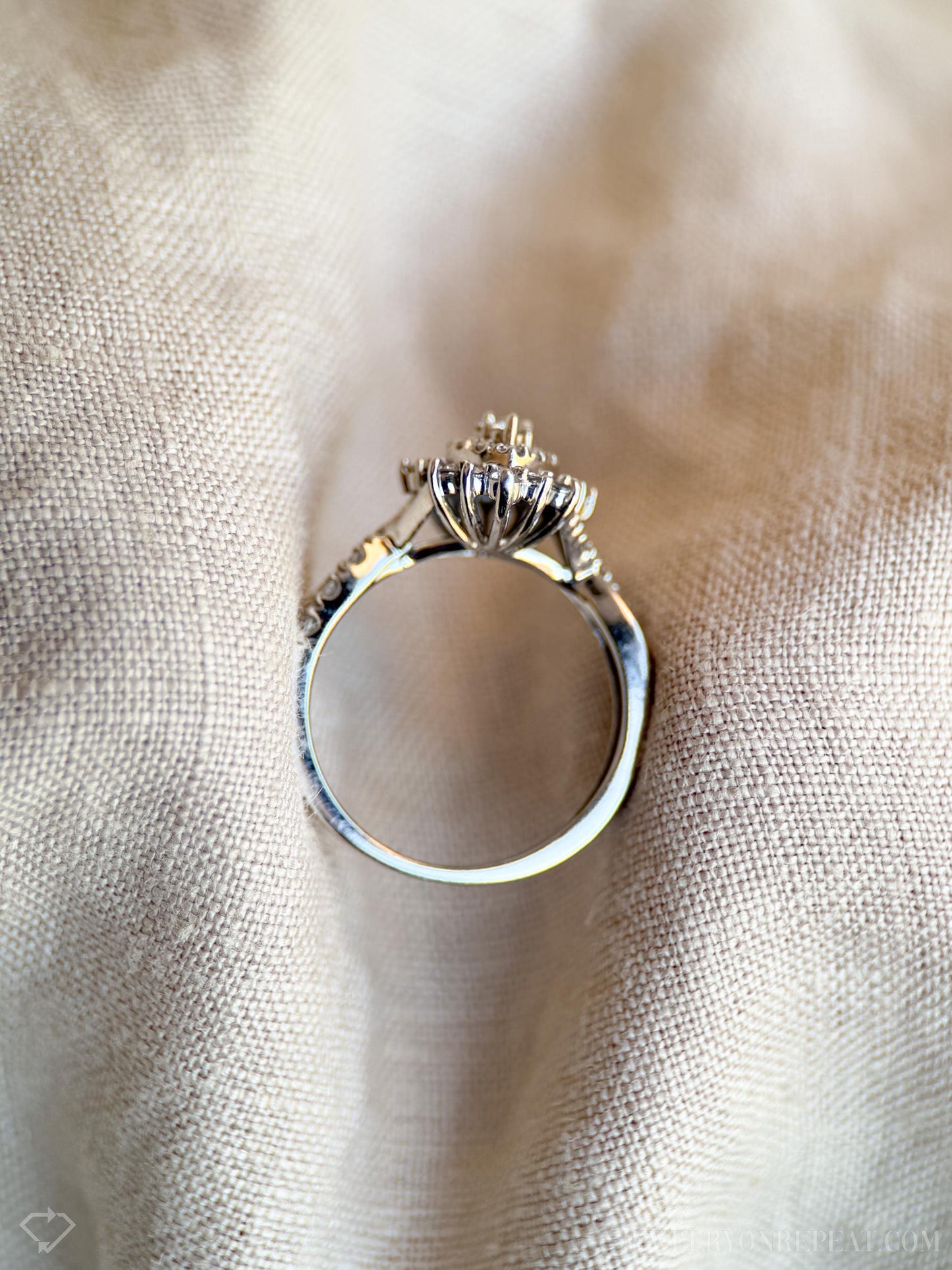 Vintage Marquise Diamond Cluster Engagement Ring in 10k White Gold, Antique 1990s Jewelry - Timeless, Sustainable, @JewelryOnRepeat
