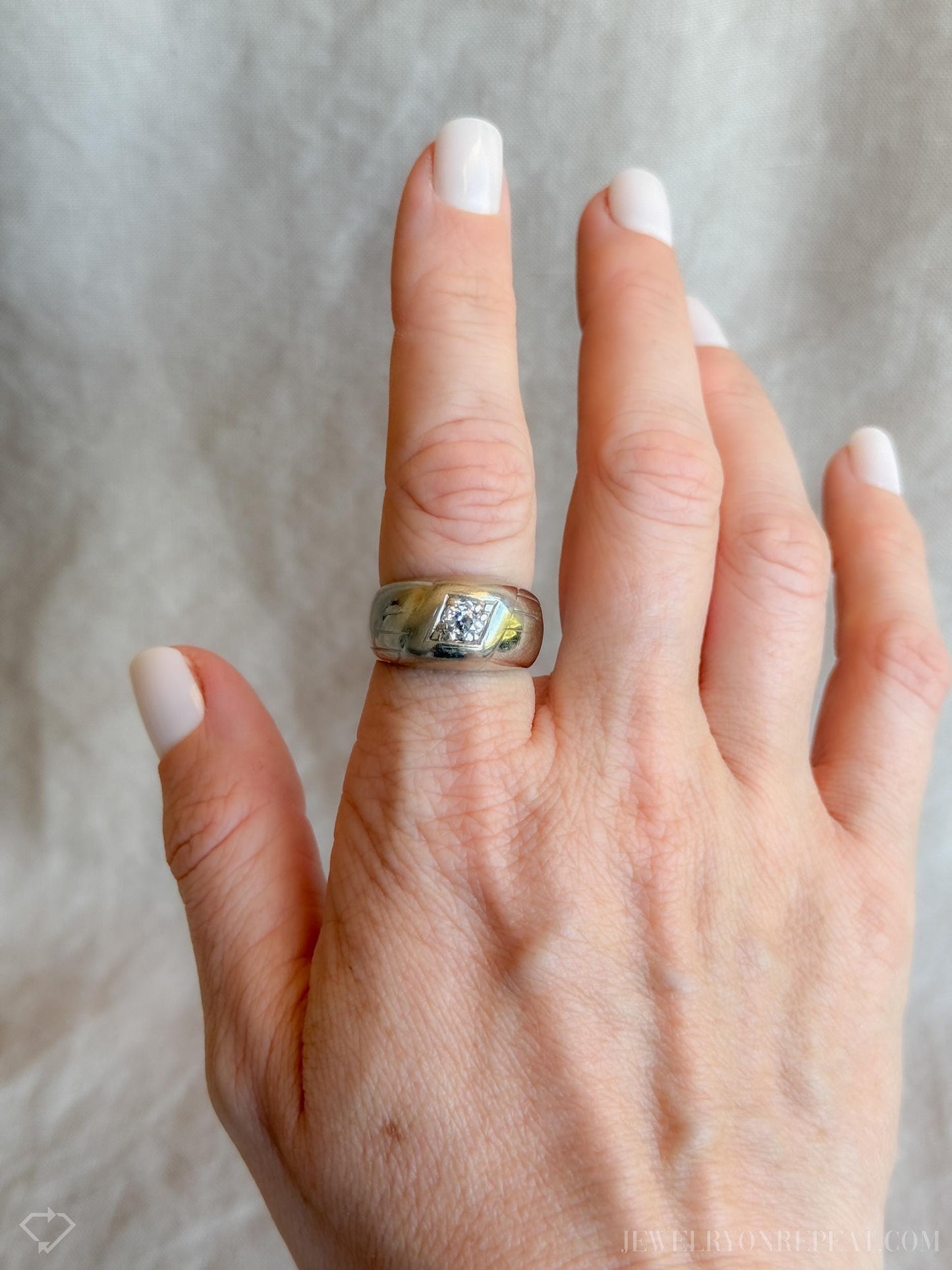 Vintage Mens Old Mine Cut Diamond Wedding Ring in 10k White Gold, Retro Jewelry from the 1930s - Timeless, Sustainable, @JewelryOnRepeat