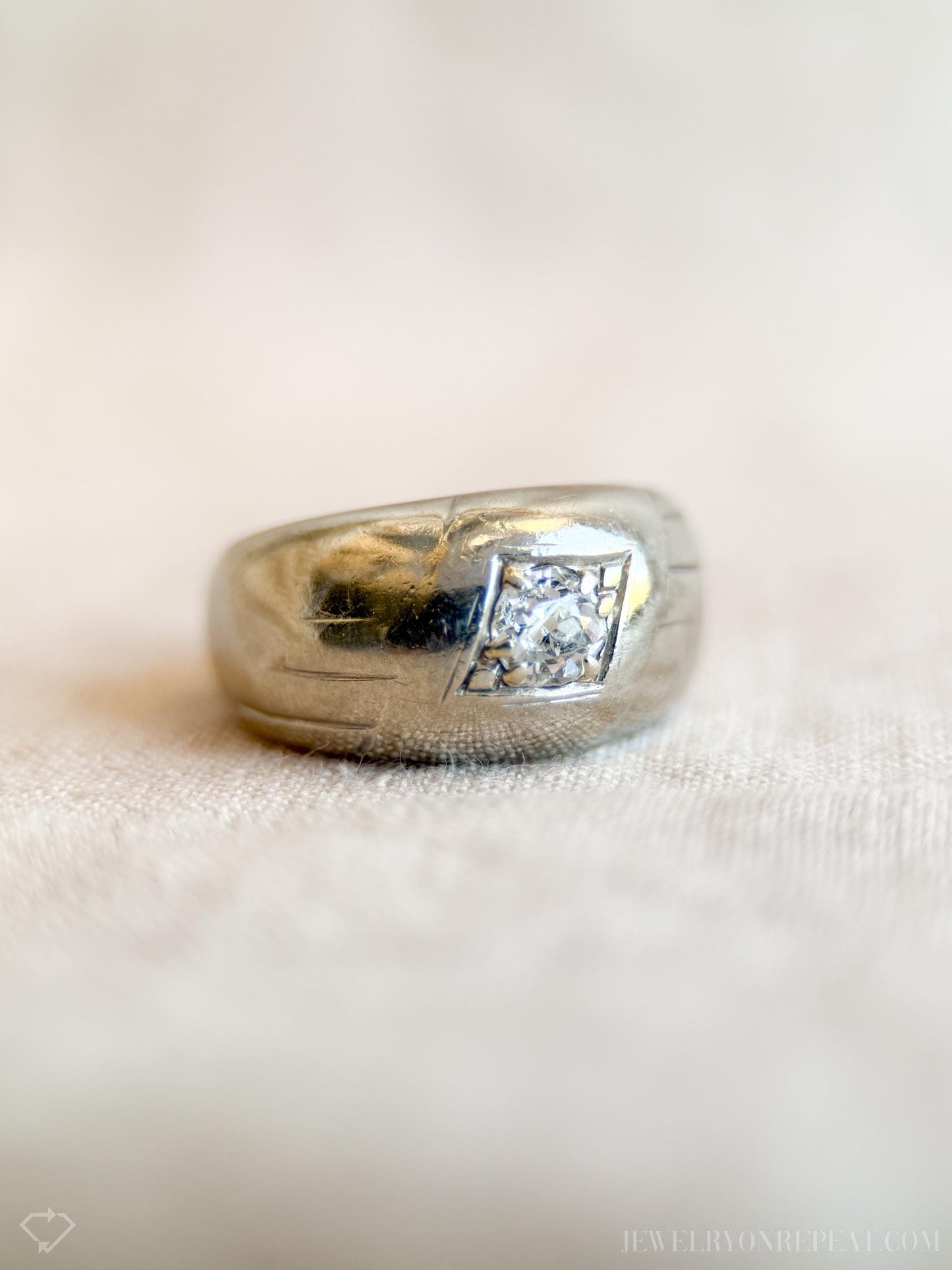 Vintage Mens Old Mine Cut Diamond Wedding Ring in 10k White Gold, Retro Jewelry from the 1930s - Timeless, Sustainable, @JewelryOnRepeat