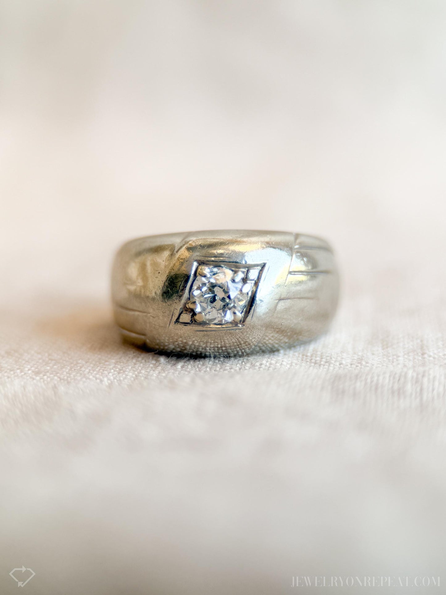 Vintage Mens Old Mine Cut Diamond Wedding Ring in 10k White Gold, Retro Jewelry from the 1930s - Timeless, Sustainable, @JewelryOnRepeat