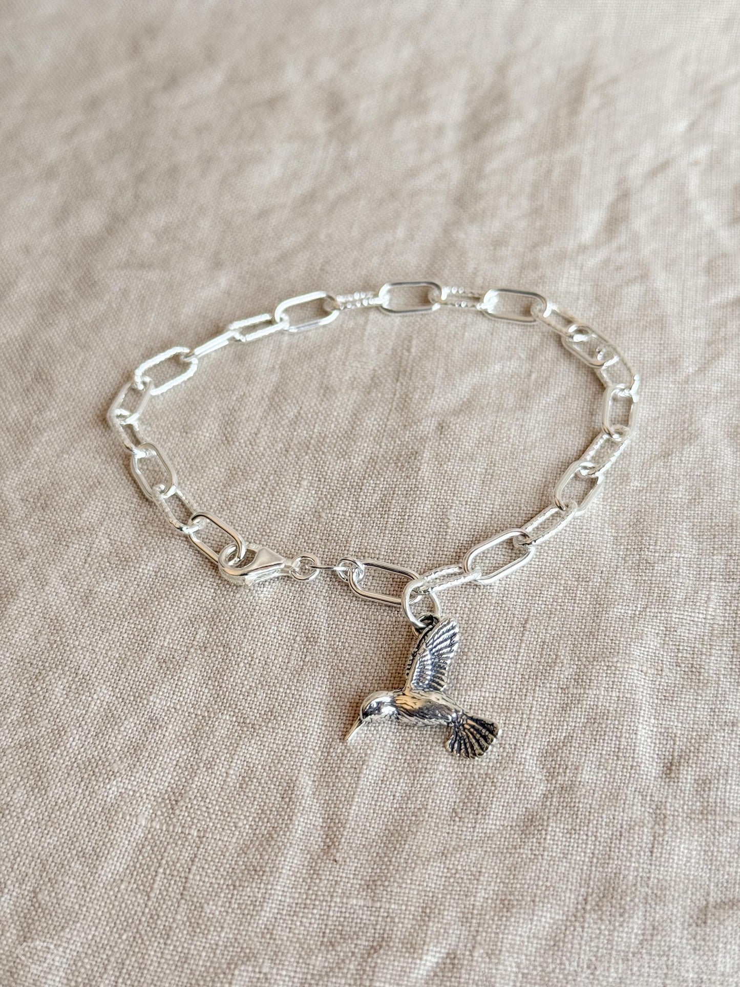 Hummingbird Charm Bracelet in Solid Sterling Silver, Bird Themed Personalized Charm Jewelry - Timeless, Sustainable, @JewelryOnRepeat