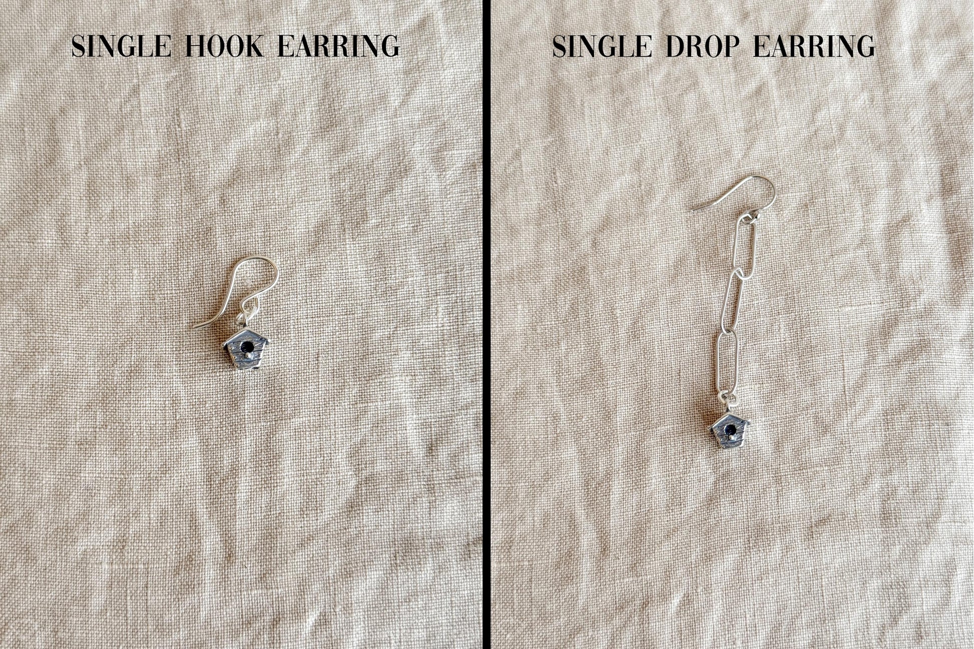 Birdhouse Charm Earrings in Solid Sterling Silver, Birds and Garden Themed Personalized Jewelry - Timeless, Sustainable, @JewelryOnRepeat