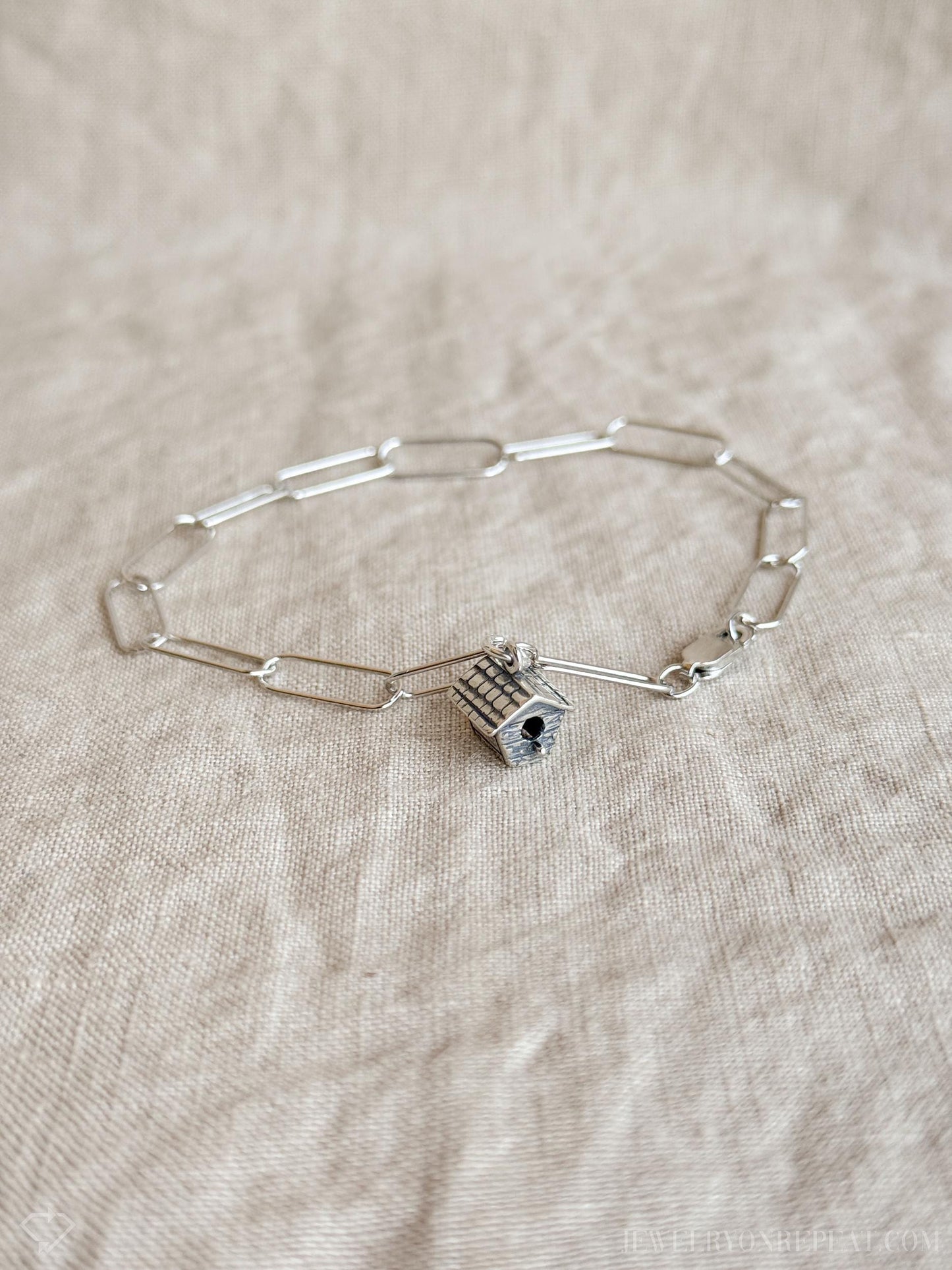 Birdhouse Charm Bracelet in Solid Sterling Silver, Birds and Garden Themed Personalized Jewelry - Timeless, Sustainable, @JewelryOnRepeat