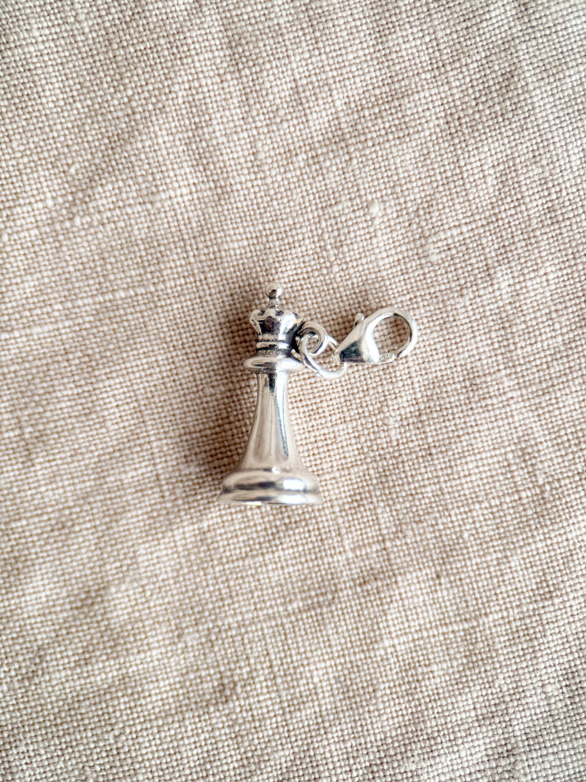 Queen Chess Piece Charm Bracelet in Solid Sterling Silver, Board Games Themed Fine Jewelry Charms - Timeless, Sustainable, @JewelryOnRepeat