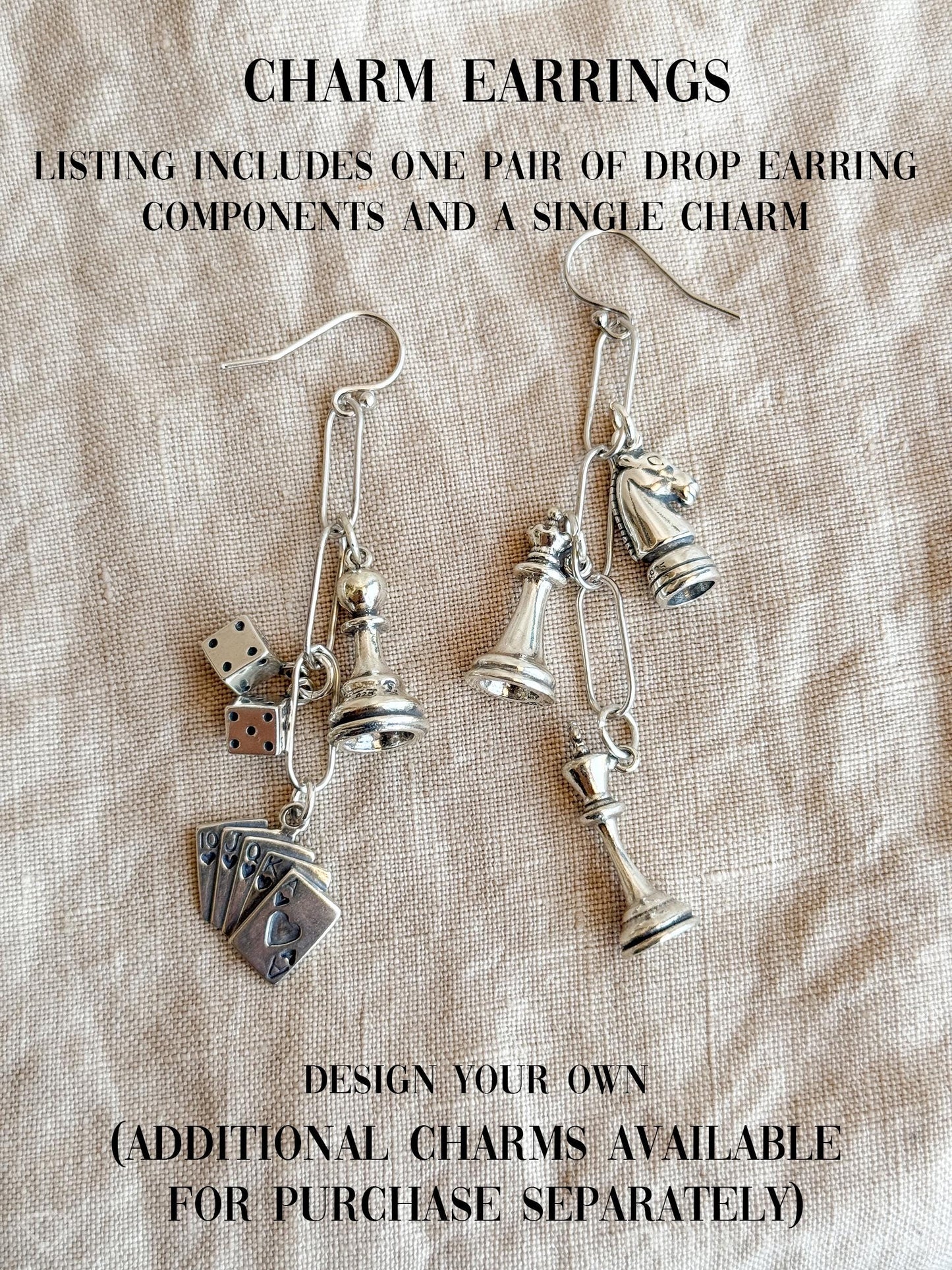 Queen Chess Piece Charm Earrings in Solid Sterling Silver, Board Games Themed Fine Jewelry Charms - Timeless, Sustainable, @JewelryOnRepeat