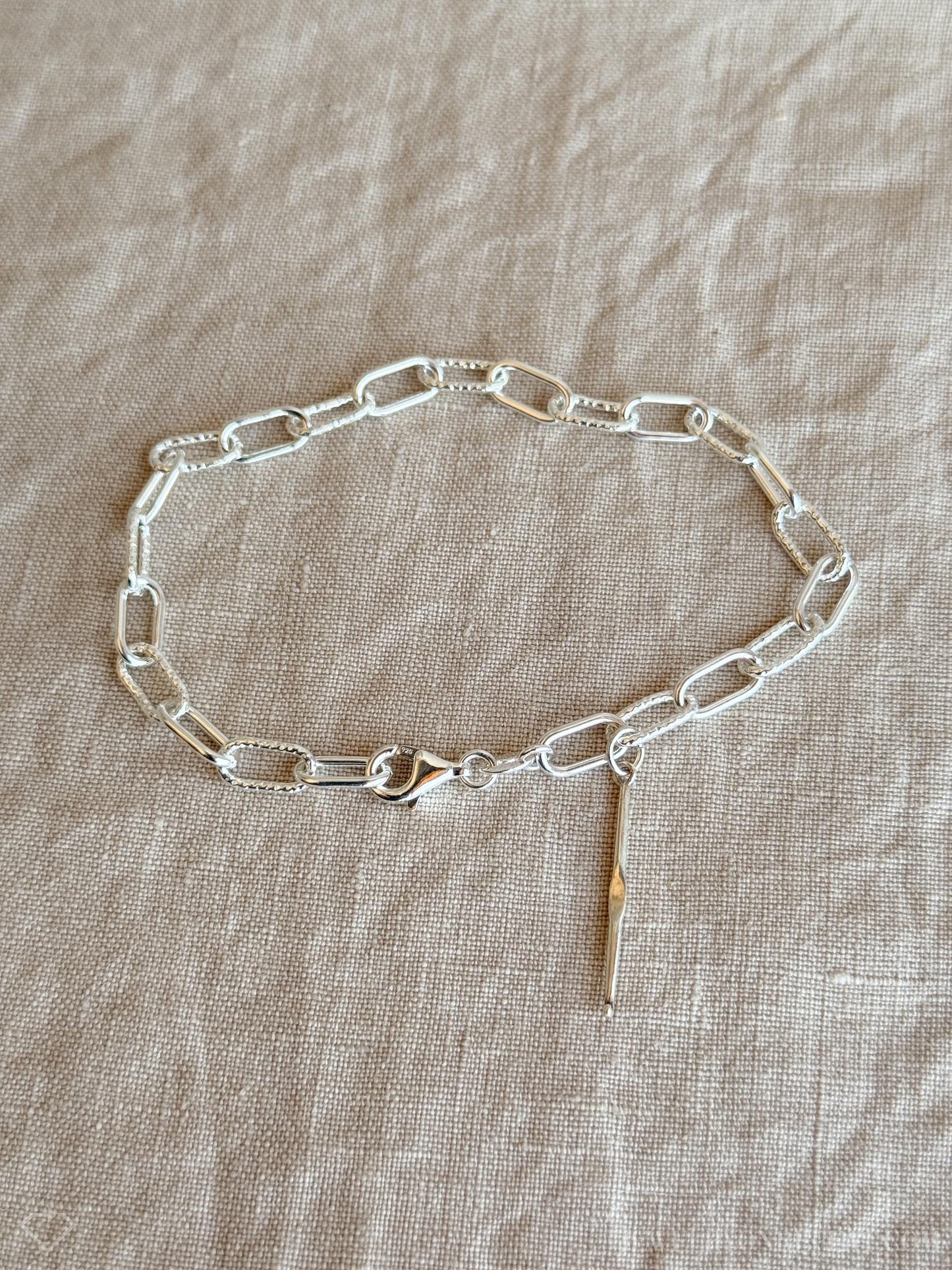 Crochet Hook Charm Bracelet in Solid Sterling Silver, Art and Crafting Themed Fine Jewelry Charms - Timeless, Sustainable, @JewelryOnRepeat