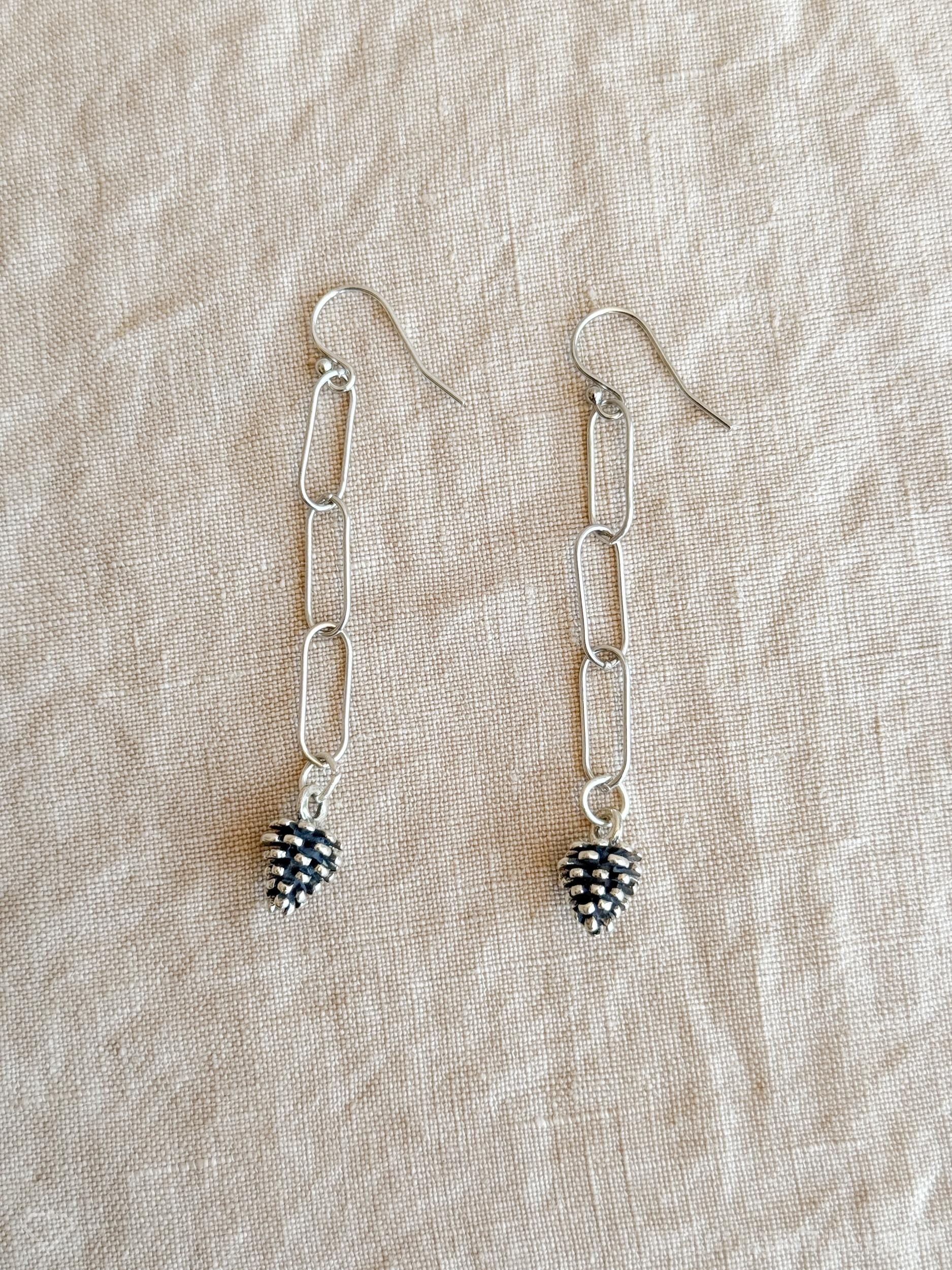 Pine Cone Charm Earrings in Solid Sterling Silver, Nature Themed Personalized Charm Jewelry - Timeless, Sustainable, @JewelryOnRepeat