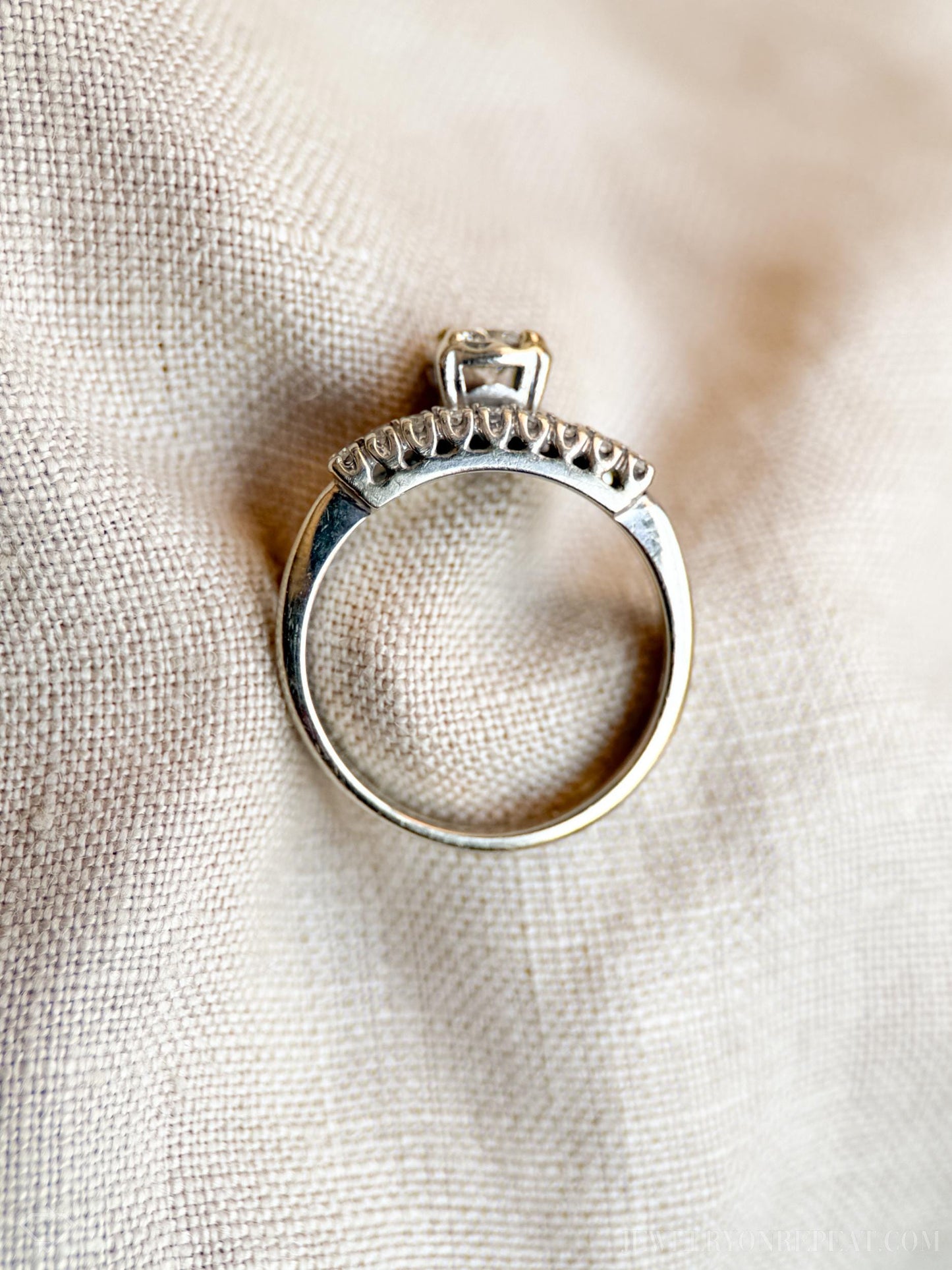 Vintage Diamond Bridal Set, Solitaire Engagement Ring and Wedding Band in 14k White Gold - Timeless, Sustainable, @JewelryOnRepeat