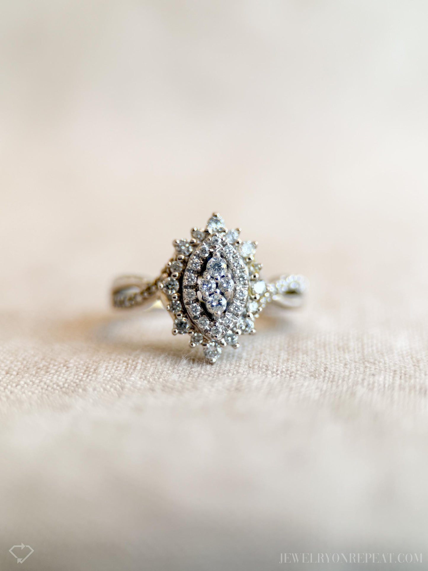 Vintage Marquise Diamond Cluster Engagement Ring in 10k White Gold, Antique 1990s Jewelry - Timeless, Sustainable, @JewelryOnRepeat