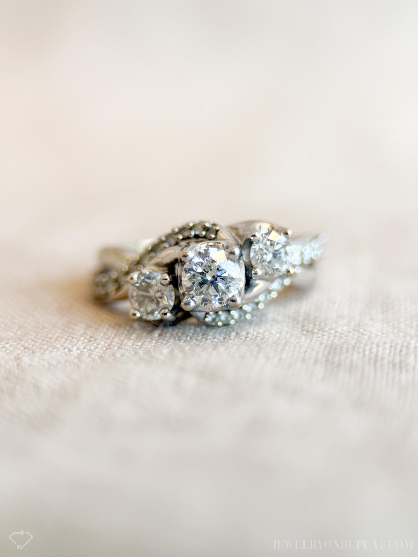 Vintage Diamond Three Stone Engagement Ring in 14k White Gold, Retro Jewelry from the 1990s - Timeless, Sustainable, @JewelryOnRepeat