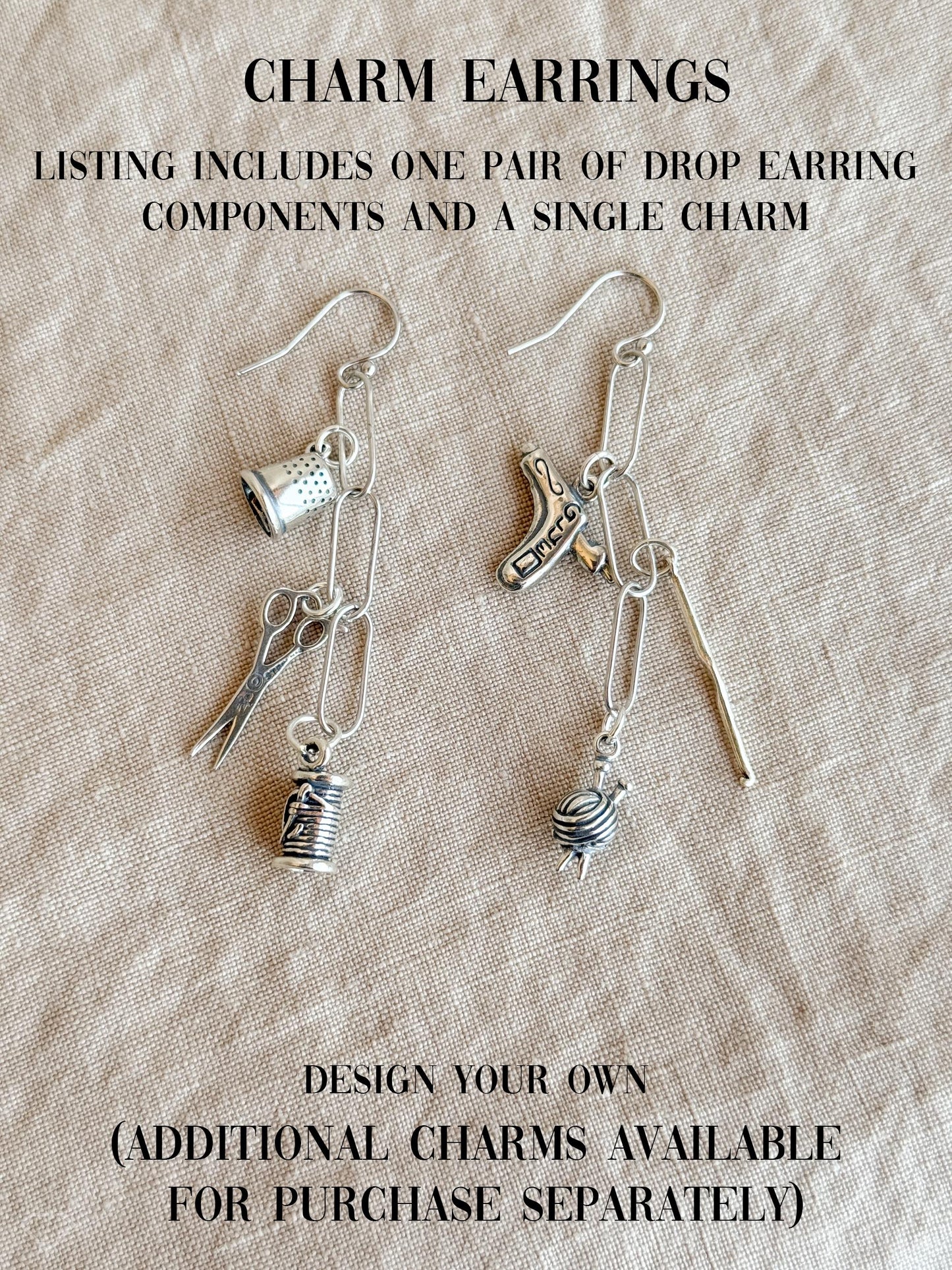 Crochet Hook Charm Earrings in Solid Sterling Silver, Art and Crafting Themed Fine Jewelry Charms - Timeless, Sustainable, @JewelryOnRepeat