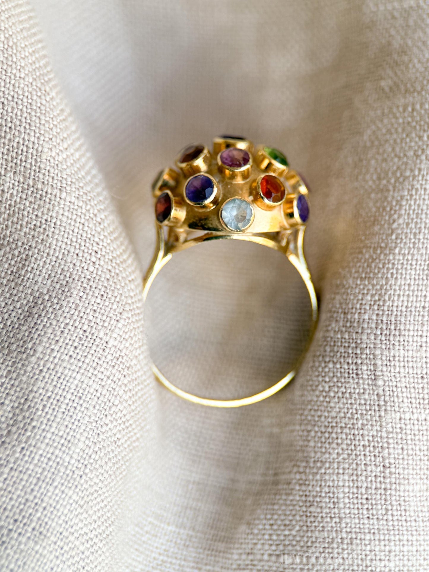 Vintage Rainbow Gemstone Disco Ball Statement Ring in 18k Gold, Antique Jewelry from the 1970s - Timeless, Sustainable, @JewelryOnRepeat