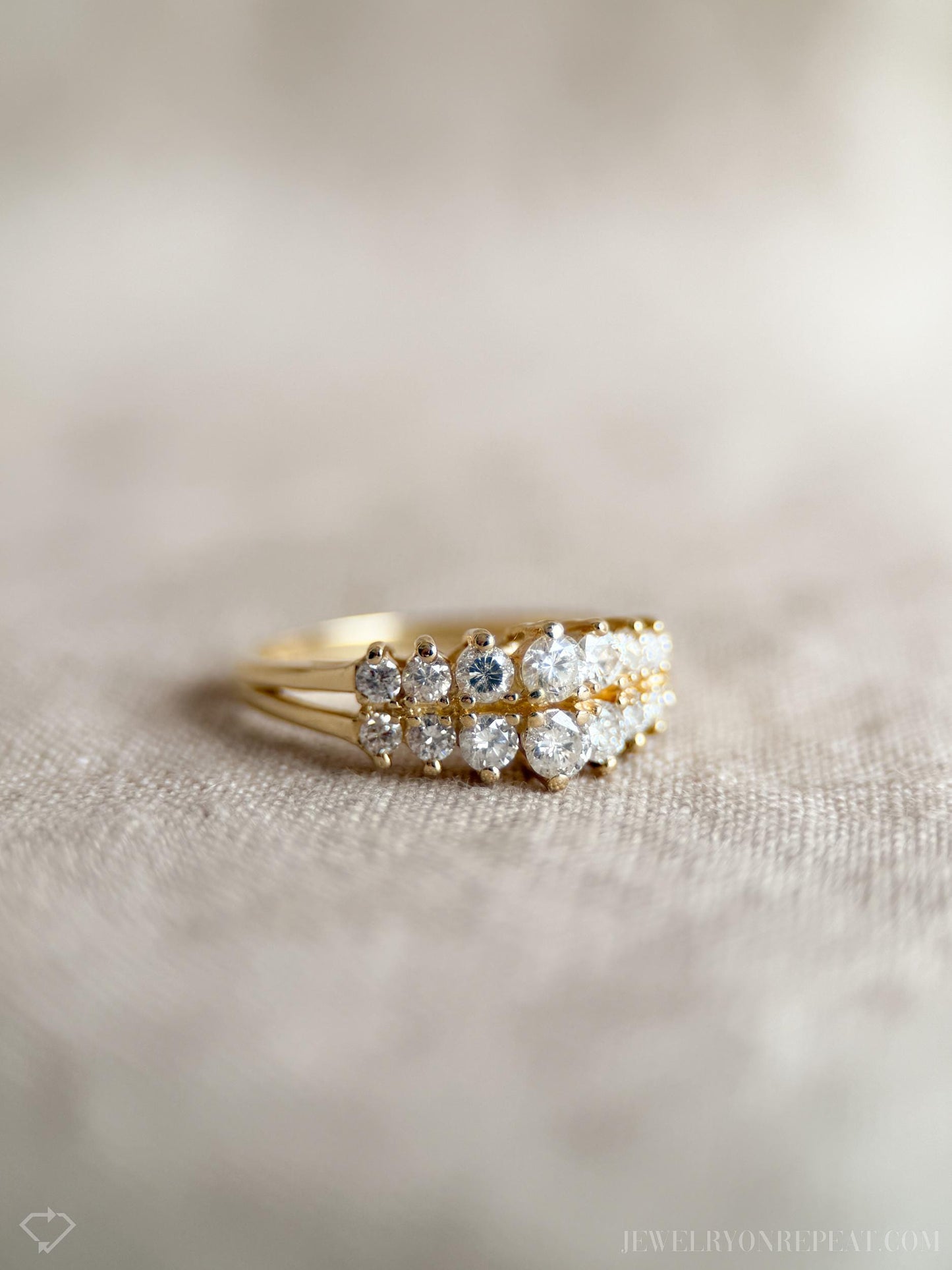 Vintage Diamond Pyramid Set Anniversary Band in 14k Gold, Retro Jewelry from the 1990s - Timeless, Sustainable, @JewelryOnRepeat