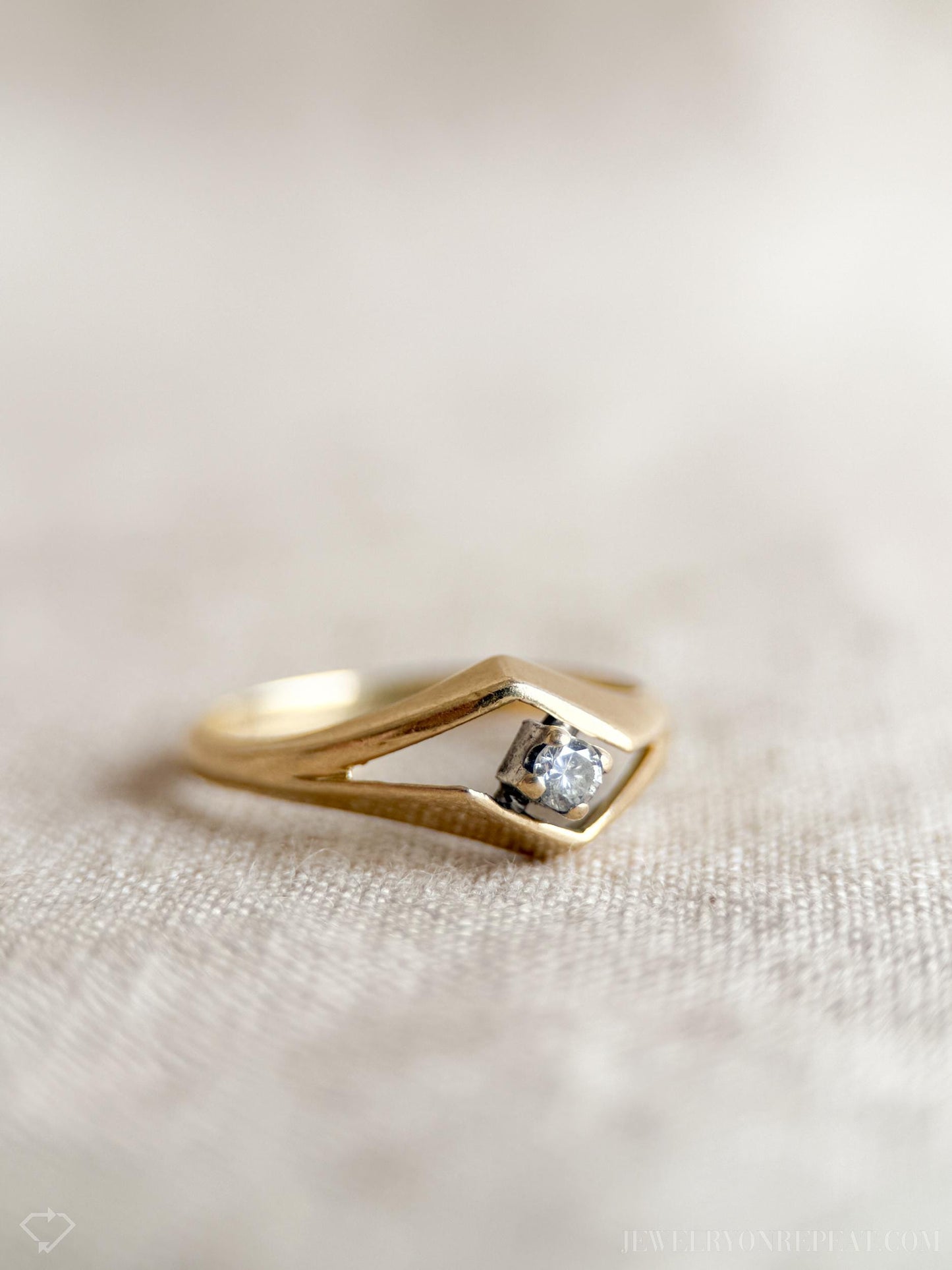 Vintage Diamond Art Deco Solitaire Engagement Ring in 14k Gold, Antique 1960s Jewelry - Timeless, Sustainable, @JewelryOnRepeat