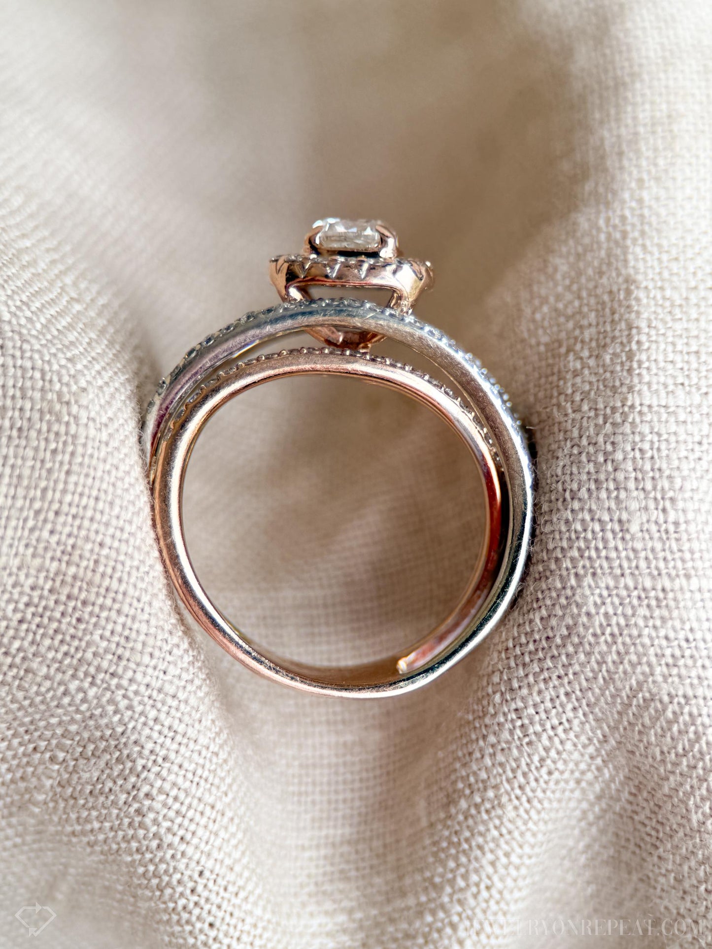 Vintage Diamond Halo Engagement Ring in 14k Rose and White Gold, Retro Jewelry from the 1990s - Timeless, Sustainable, @JewelryOnRepeat